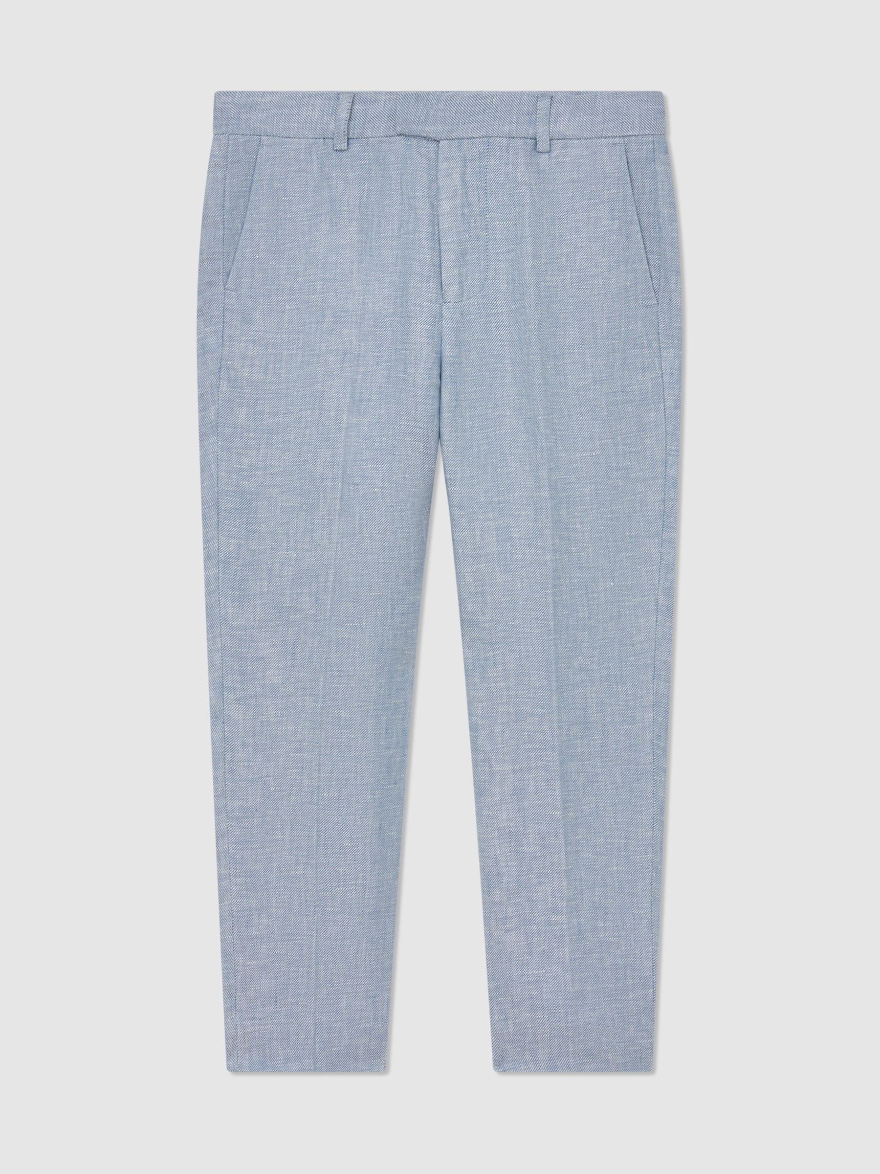 3-9 yrs Linen Tailored-Fit Trousers in Soft Blue - Image 1 of 3