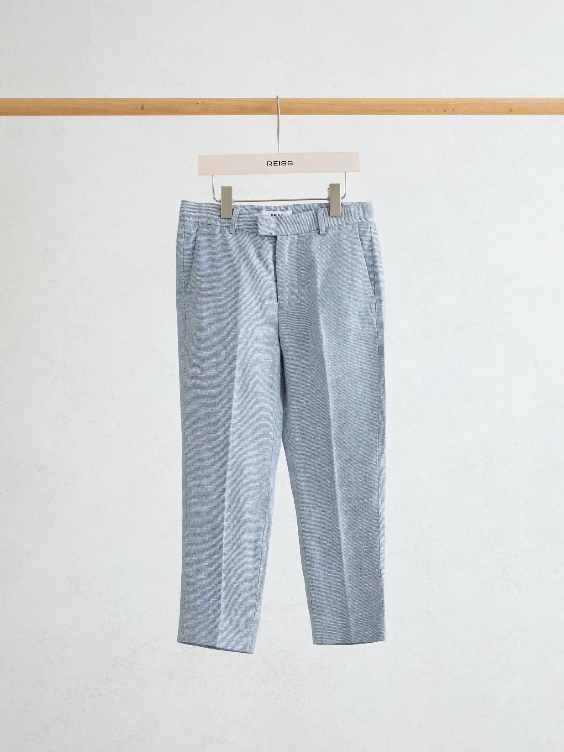 3-9 yrs Linen Tailored-Fit Trousers in Soft Blue - Image 2 of 3