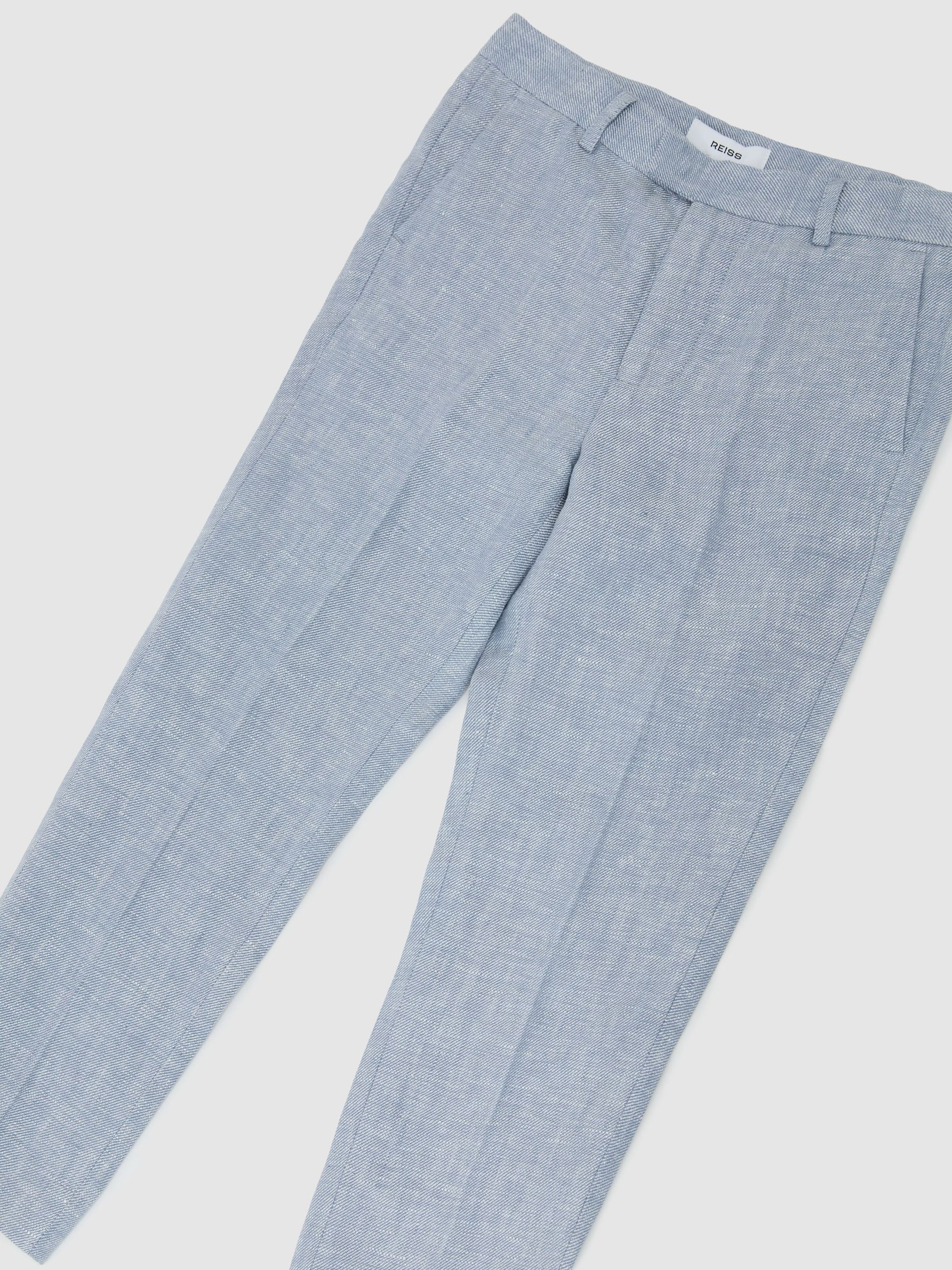 3-9 yrs Linen Tailored-Fit Trousers in Soft Blue - Image 3 of 3