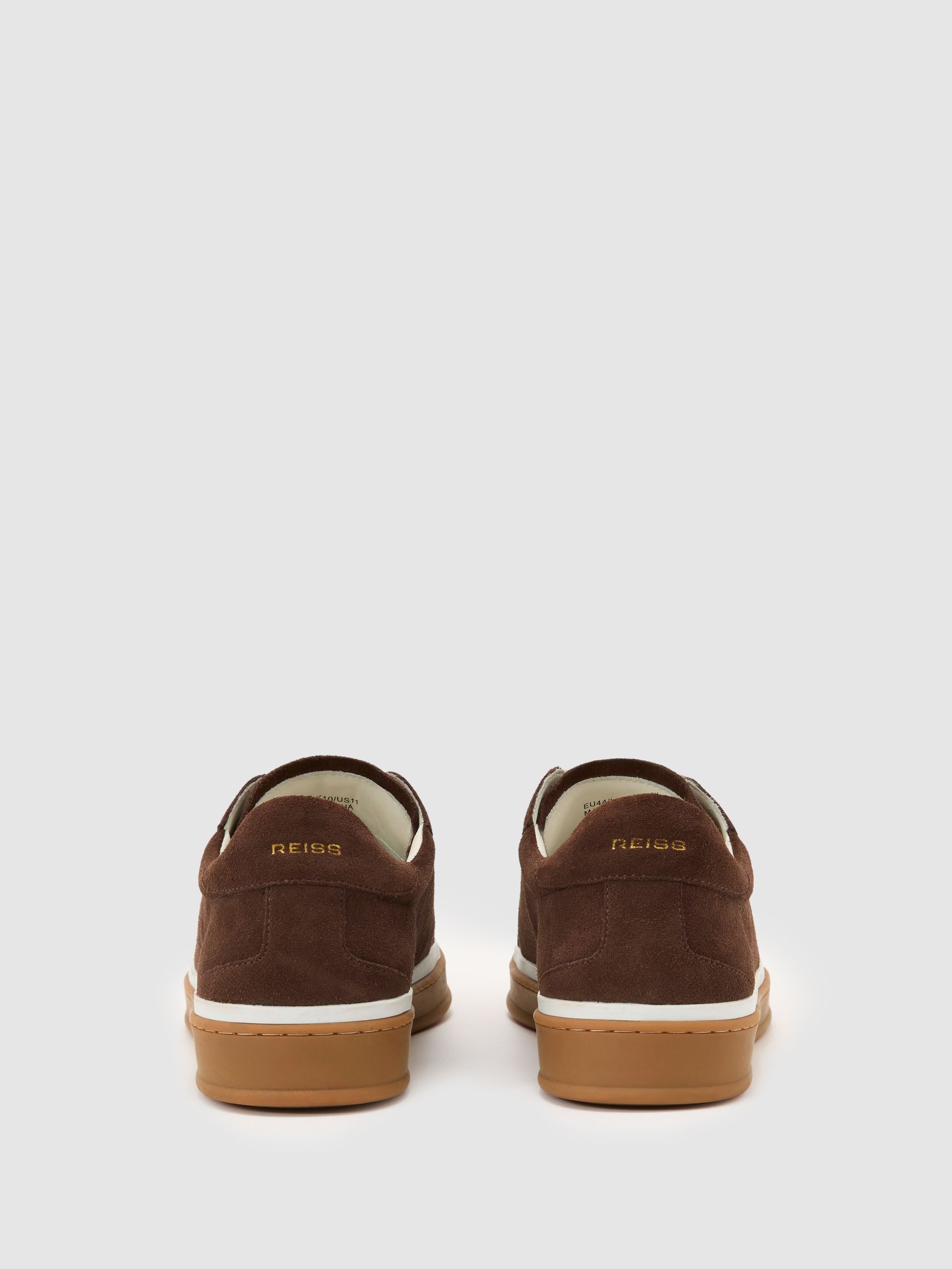 Suede Perforated-Detail Trainers in Chocolate Brown - image 2