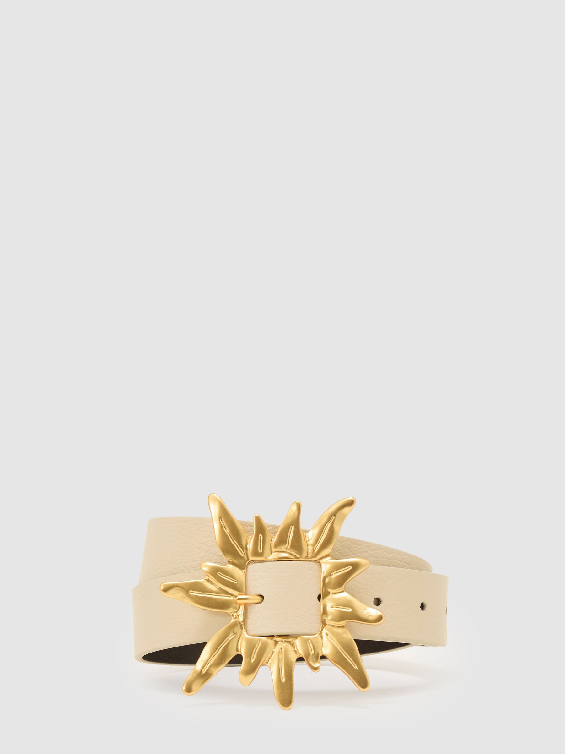 Leather Sun-Buckle Belt in Off White - Image 1 of 5