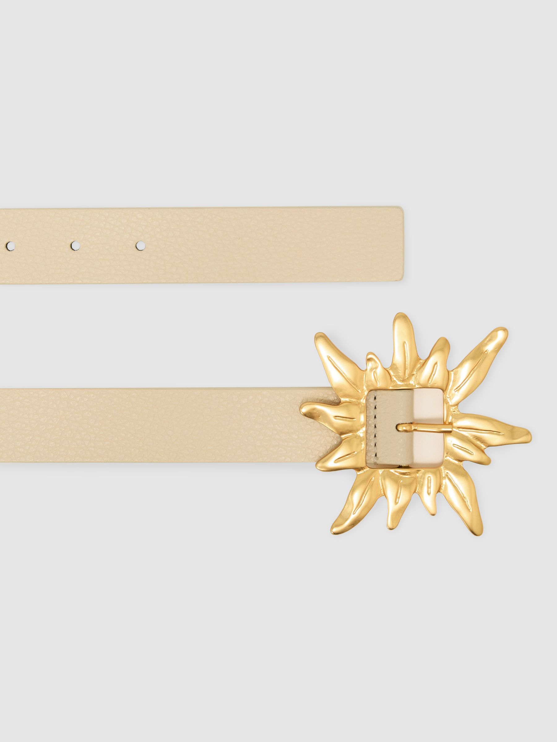 Leather Sun-Buckle Belt in Off White - Image 3 of 5