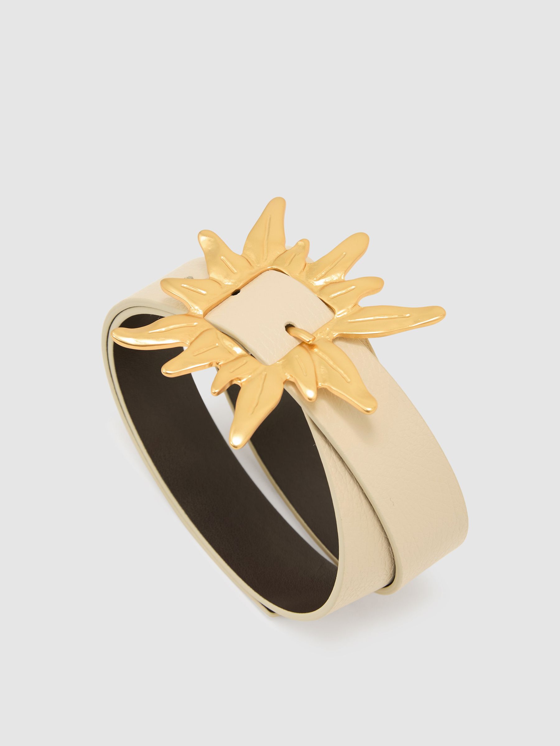 Leather Sun-Buckle Belt in Off White - image 2