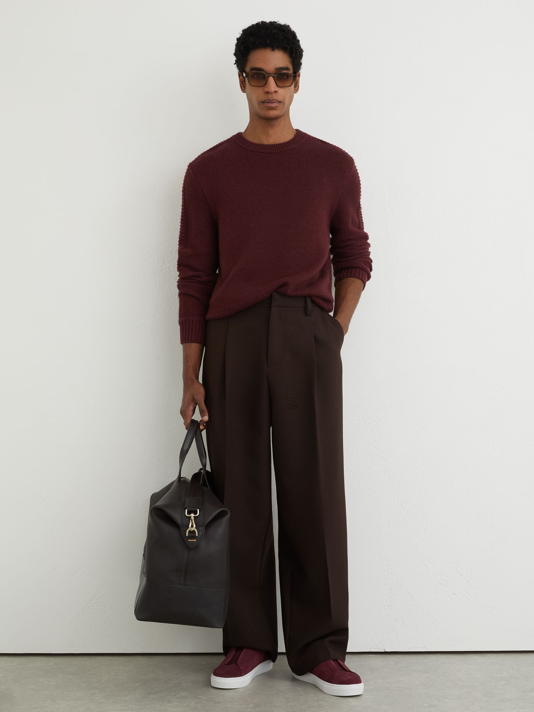 Suede Slip-On Elasticated Trainers in Wine Red - Image 1 of 6