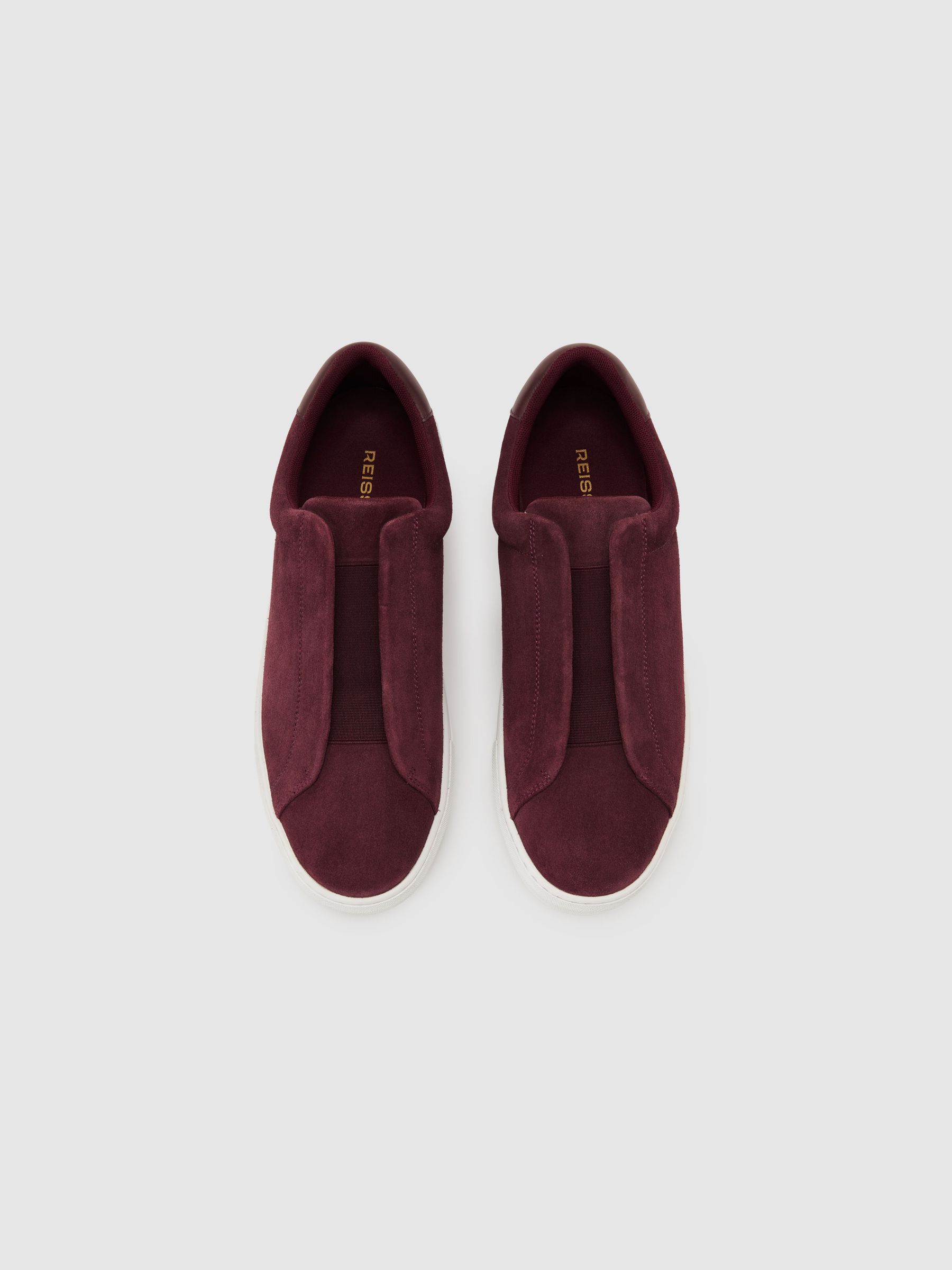Suede Slip-On Elasticated Trainers in Wine Red - Image 3 of 6