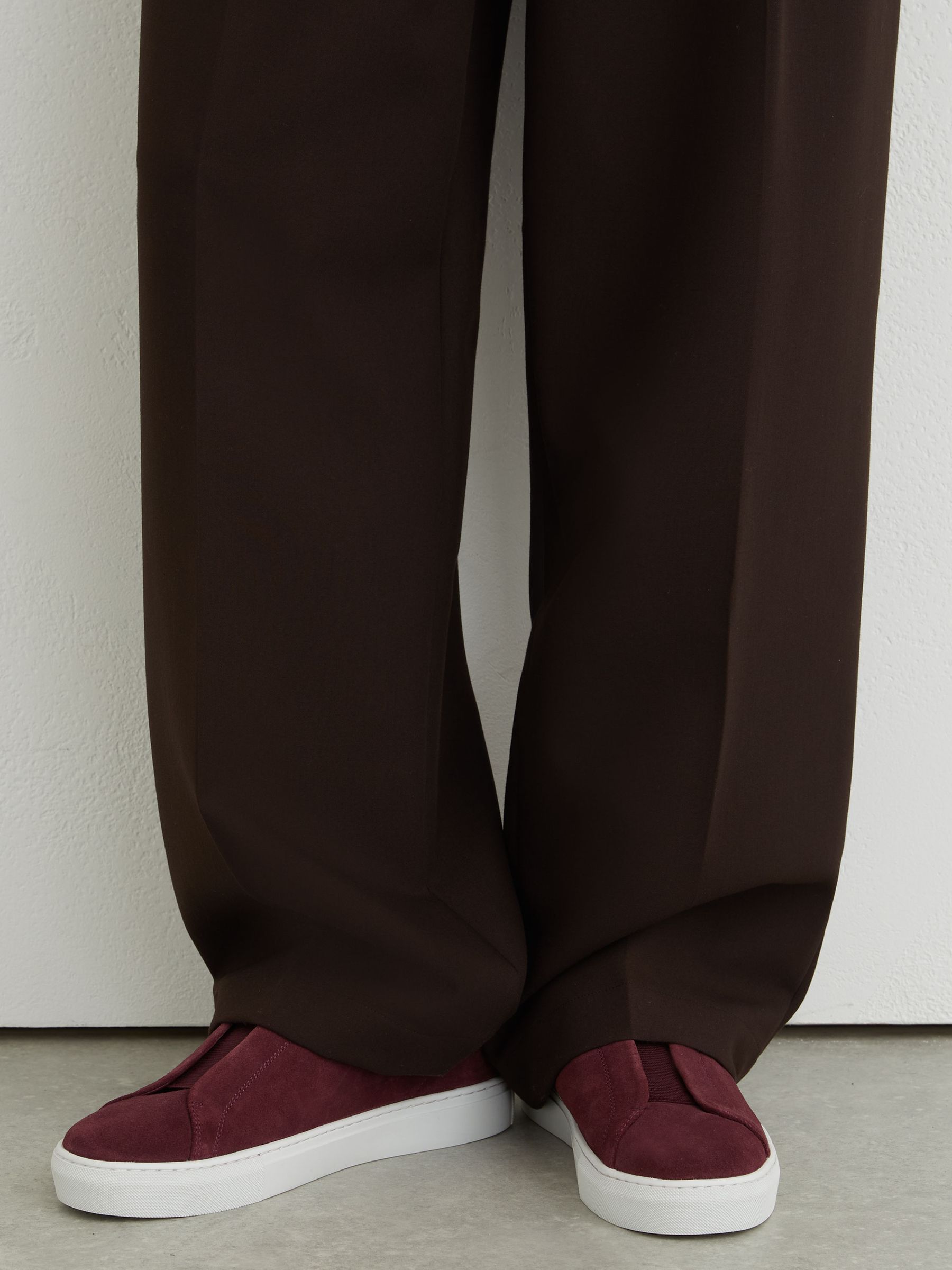 Suede Slip-On Elasticated Trainers in Wine Red - Image 6 of 6