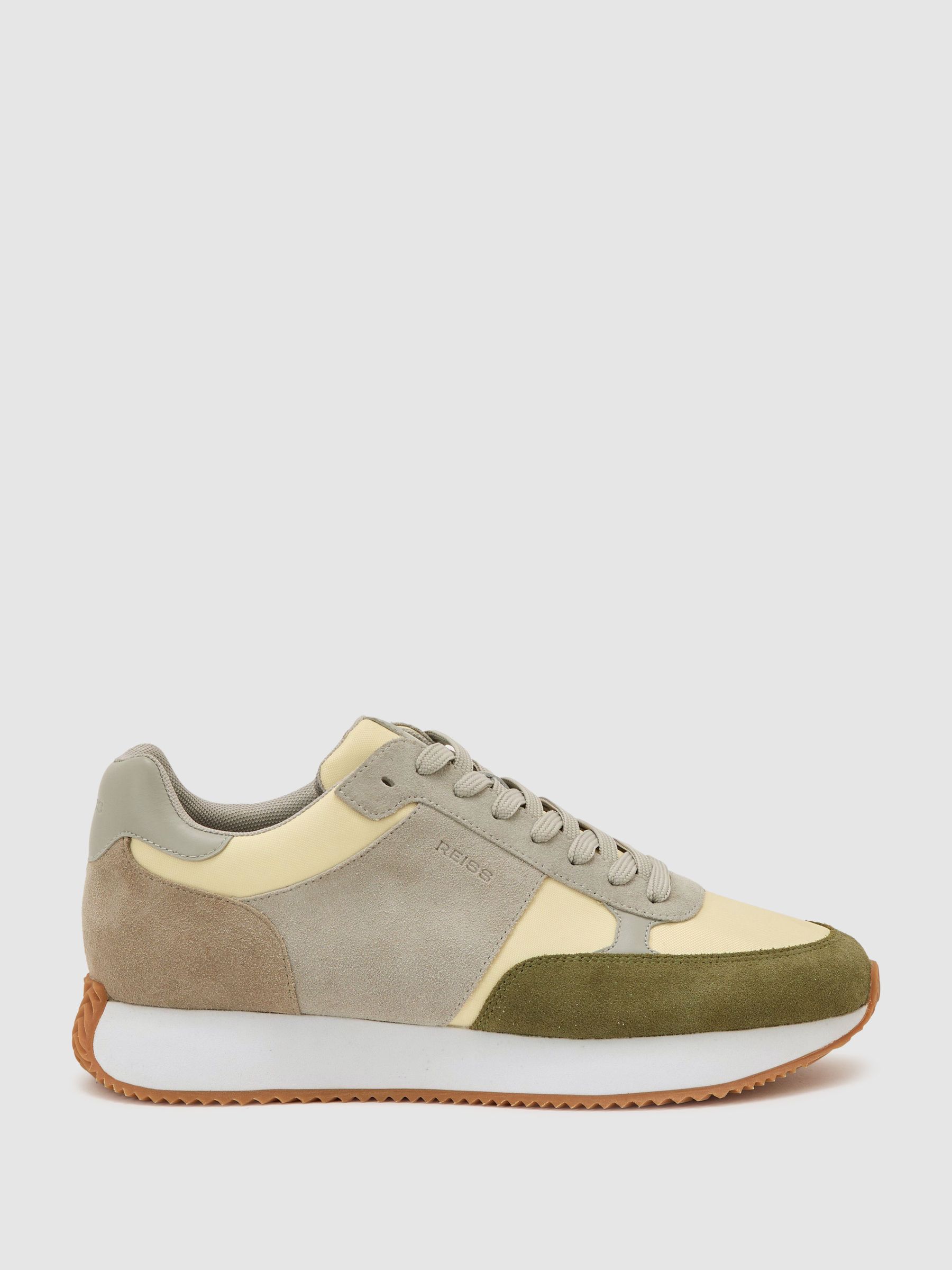 Suede Lace-Up Running Trainers in Ecru / Soft Sage - Image 2 of 5