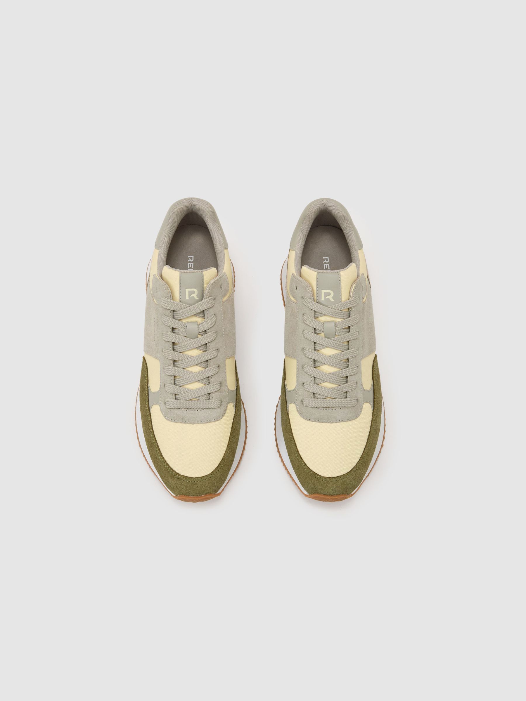 Suede Lace-Up Running Trainers in Ecru / Soft Sage - image 4