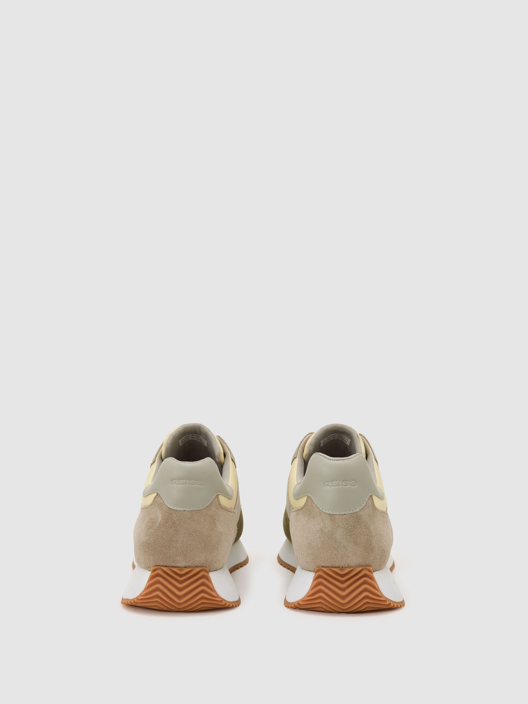 Suede Lace-Up Running Trainers in Ecru / Soft Sage - image 3