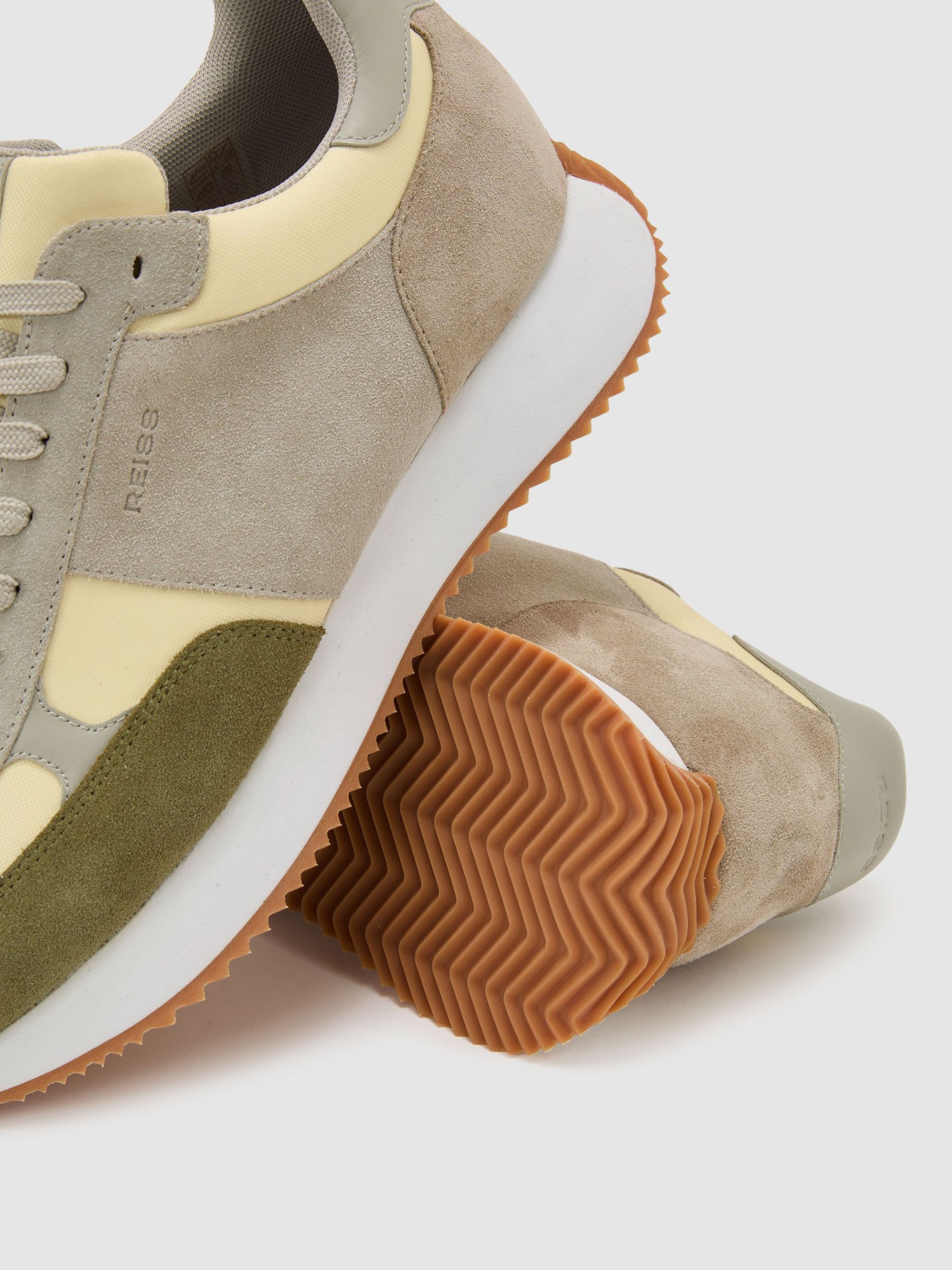 Suede Lace-Up Running Trainers in Ecru / Soft Sage - image 2