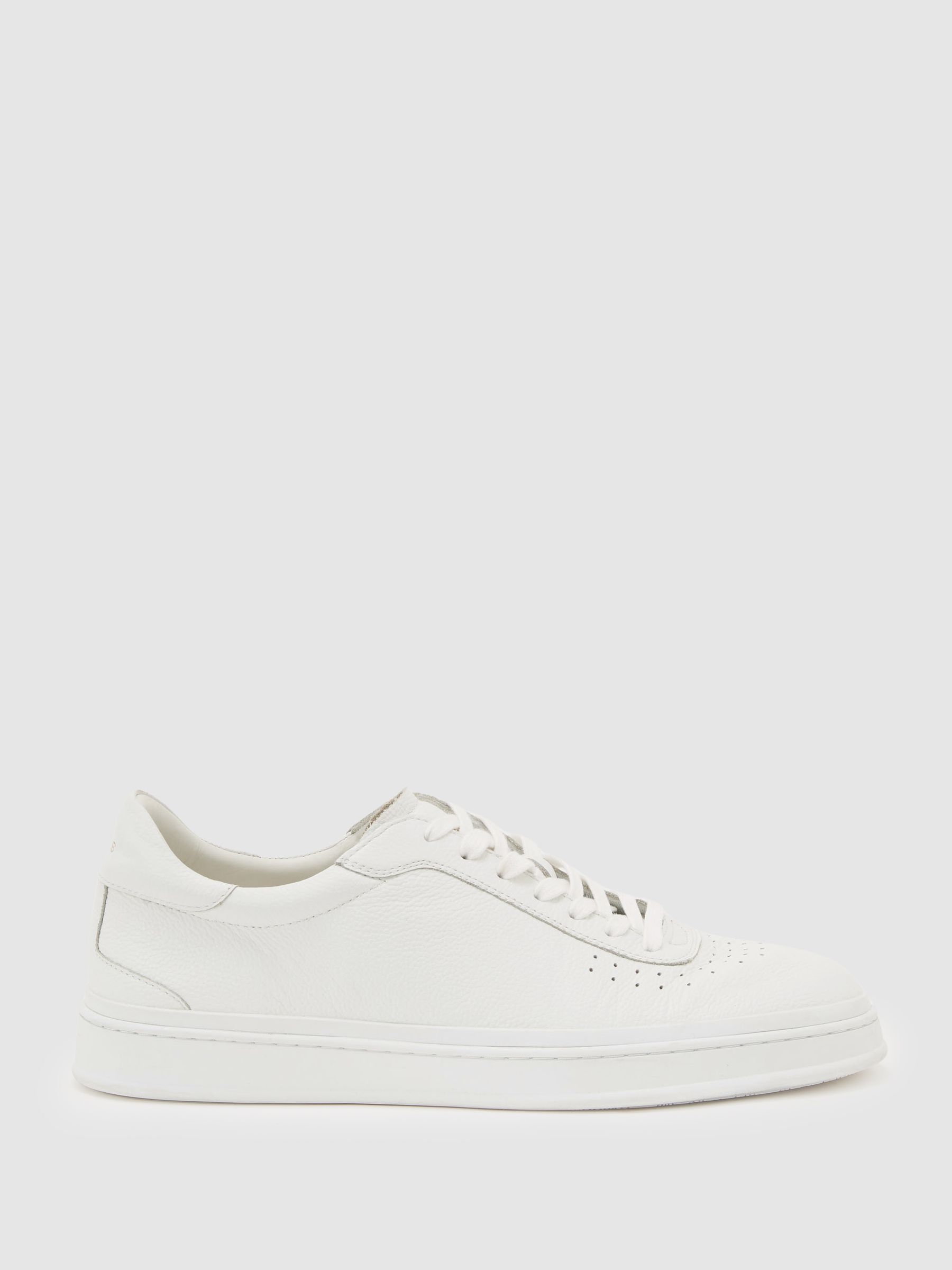 Leather Perforated-Detail Trainers in White - Image 1 of 5