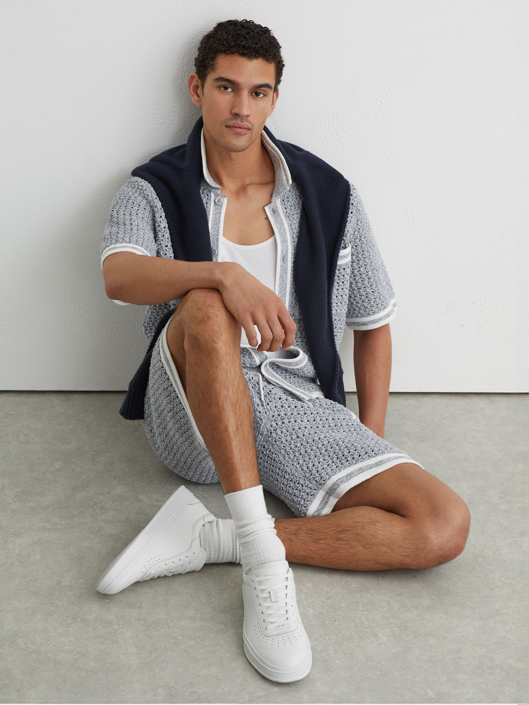 Leather Perforated-Detail Trainers in White - Image 2 of 5