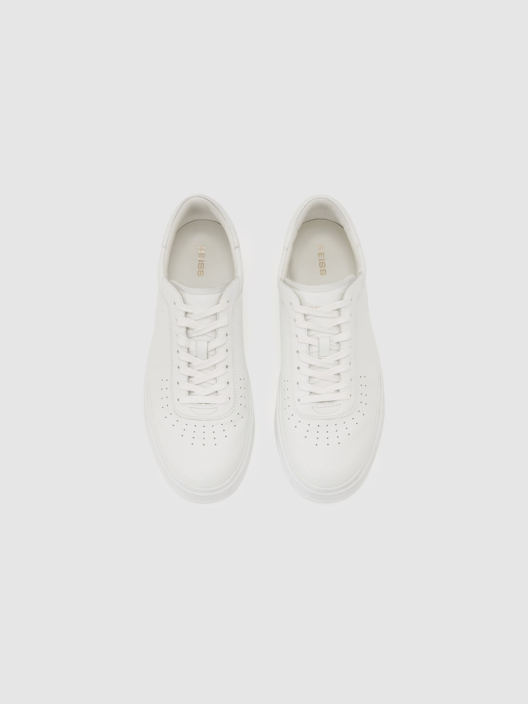 Leather Perforated-Detail Trainers in White - Image 3 of 5