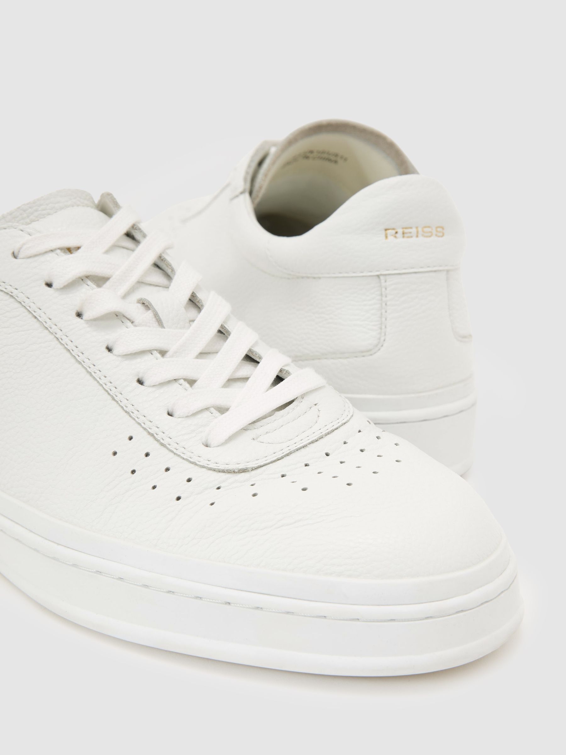 Leather Perforated-Detail Trainers in White - Image 5 of 5