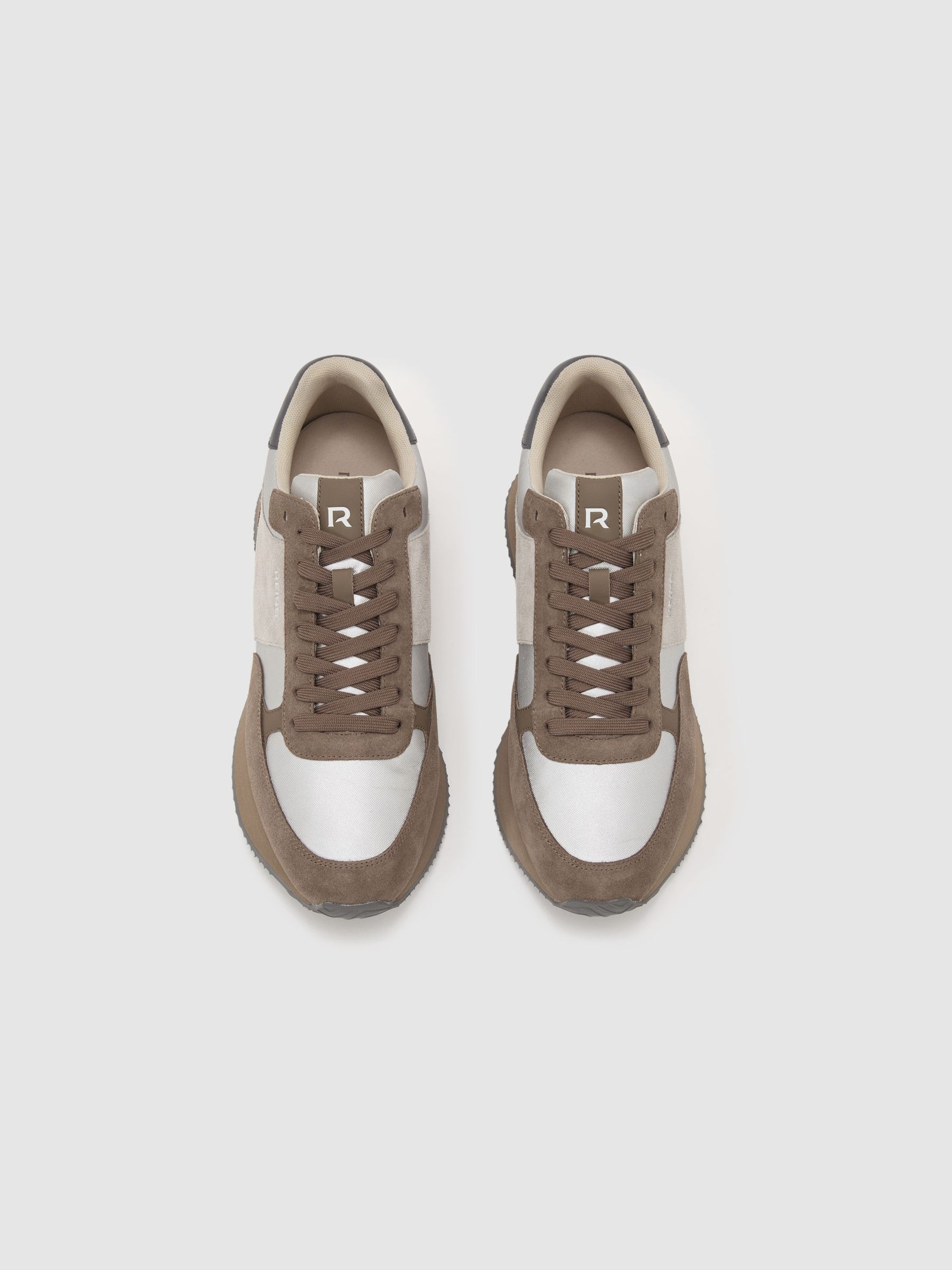 Suede Lace-Up Running Trainers in Soft Grey / Brown - Image 3 of 5