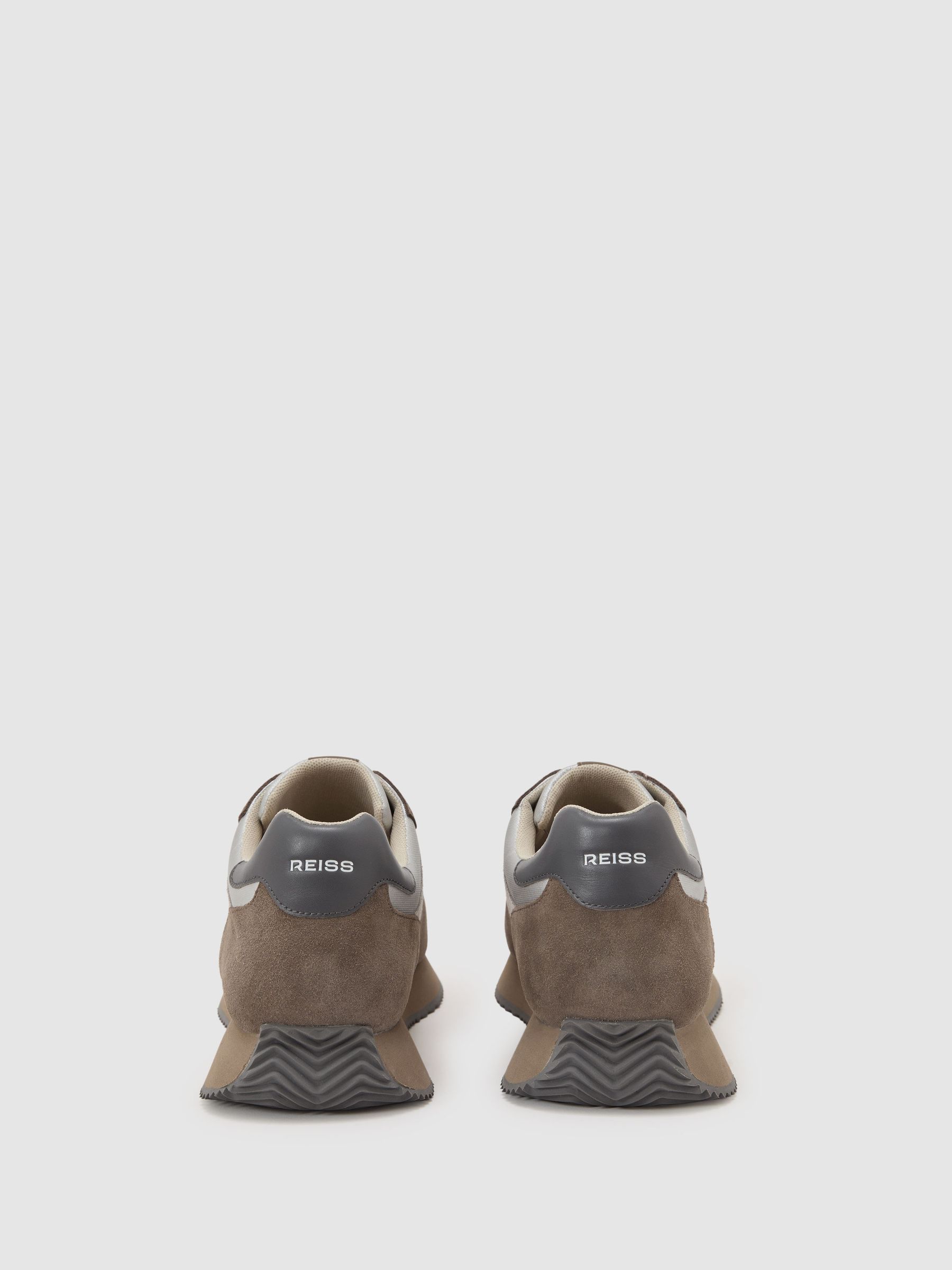 Suede Lace-Up Running Trainers in Soft Grey / Brown - image 3