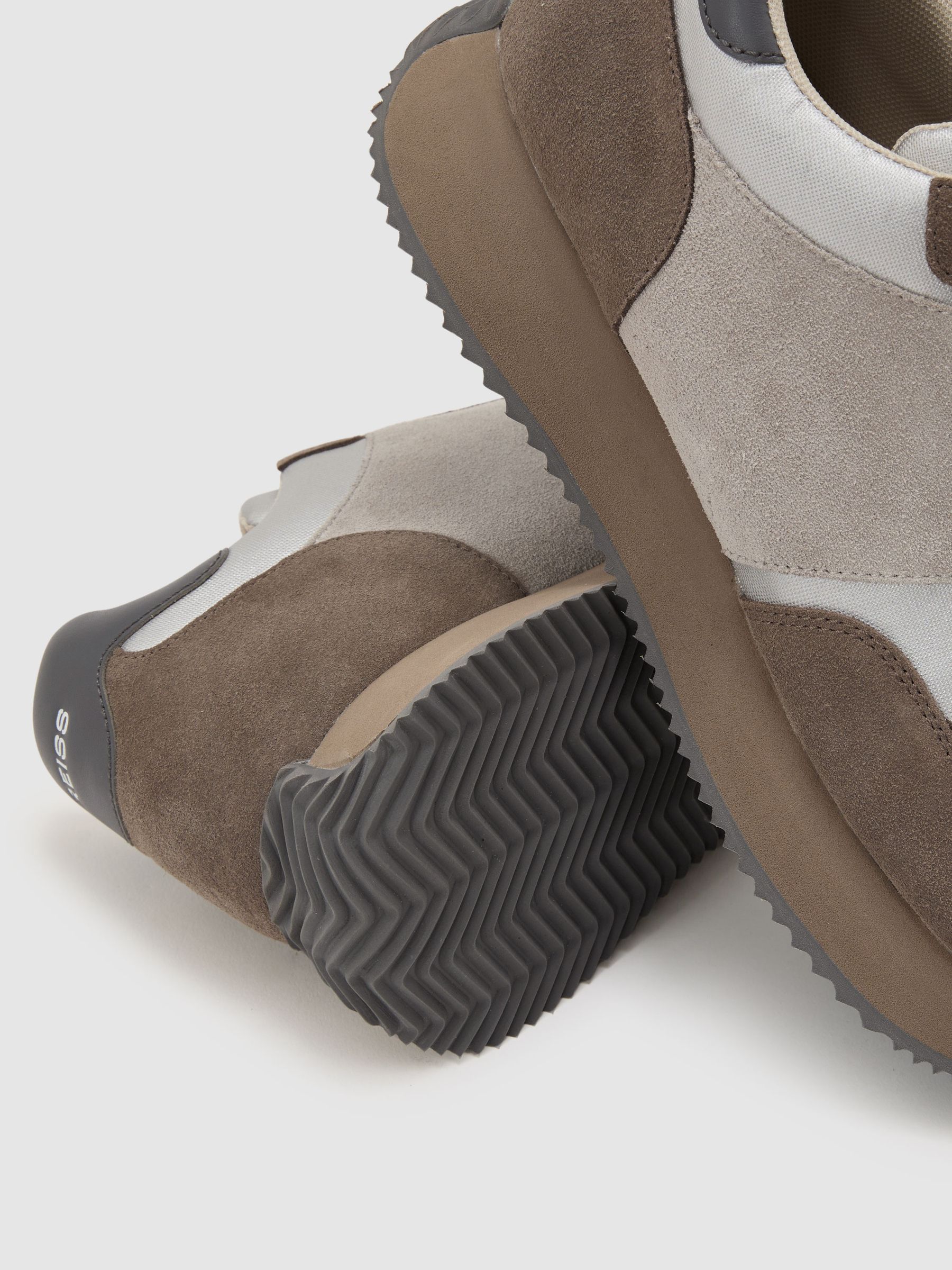 Suede Lace-Up Running Trainers in Soft Grey / Brown - image 2