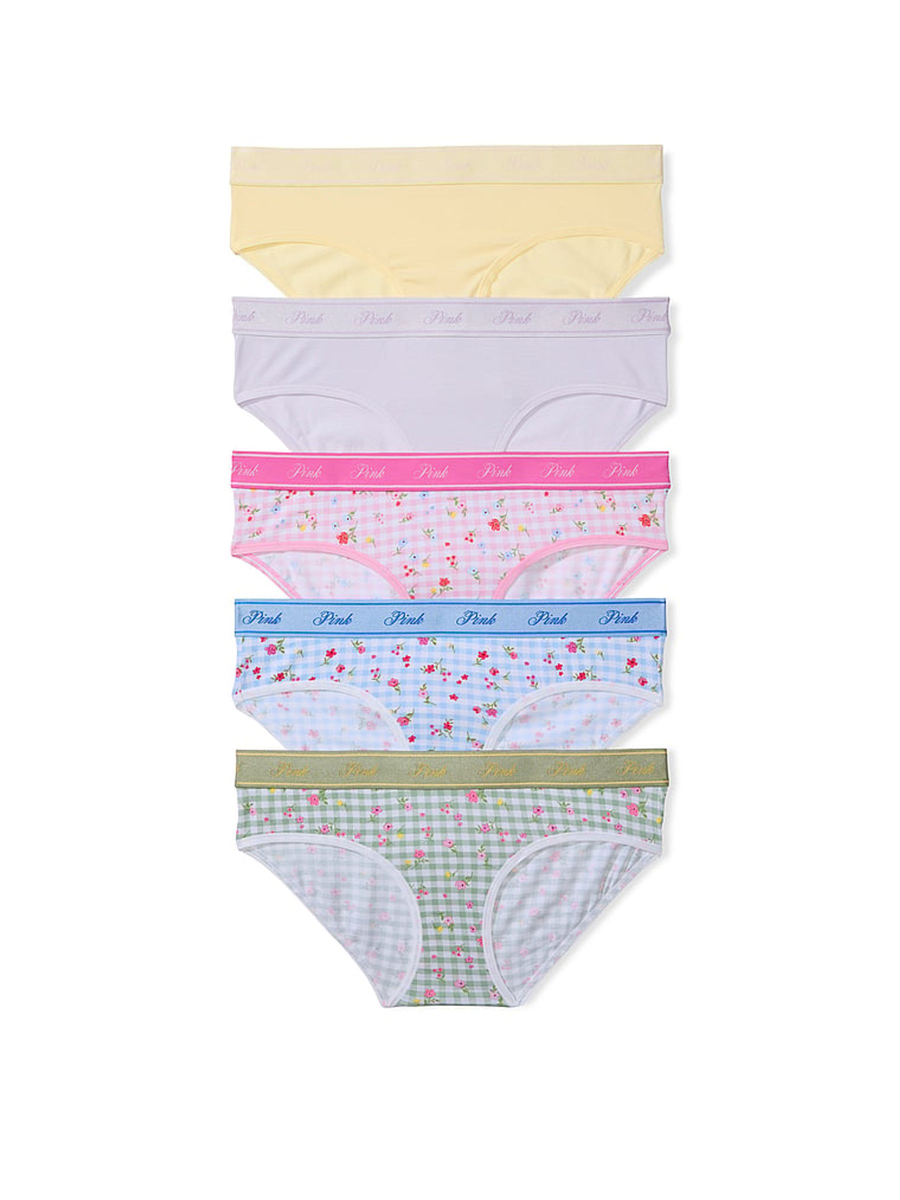 Pink/Yellow/Green/Purple/Blue Floral Print Hipster 5 Pack Logo Knickers - Image 1 of 1