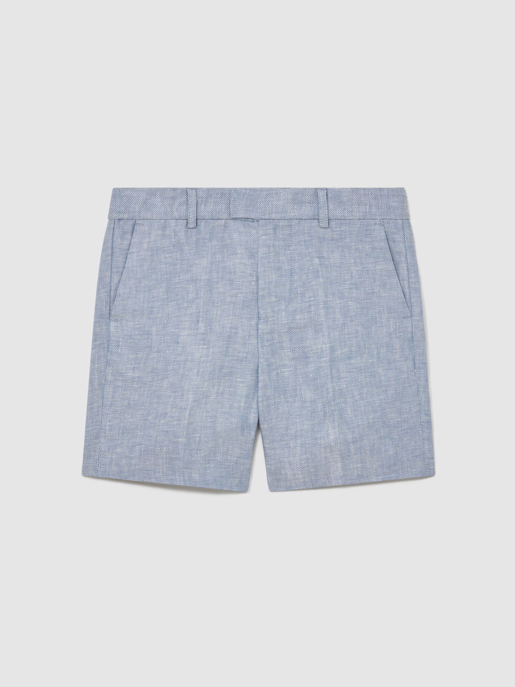 13-14 yrs Linen Tailored Shorts in Soft Blue - Image 3 of 3