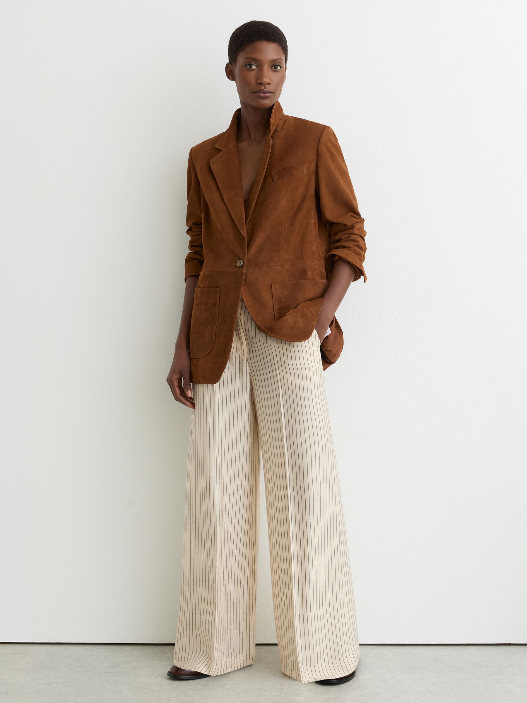 Petite Pinstripe Wide-Leg Trousers in Cream/Black - Image 1 of 8