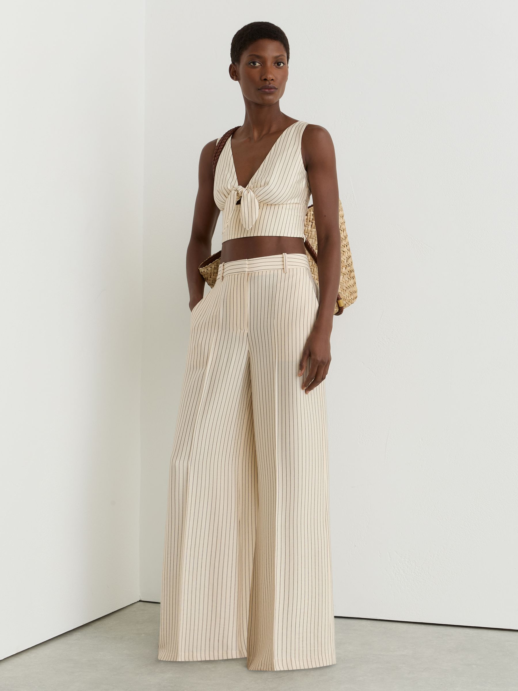 Petite Pinstripe Wide-Leg Trousers in Cream/Black - Image 4 of 8