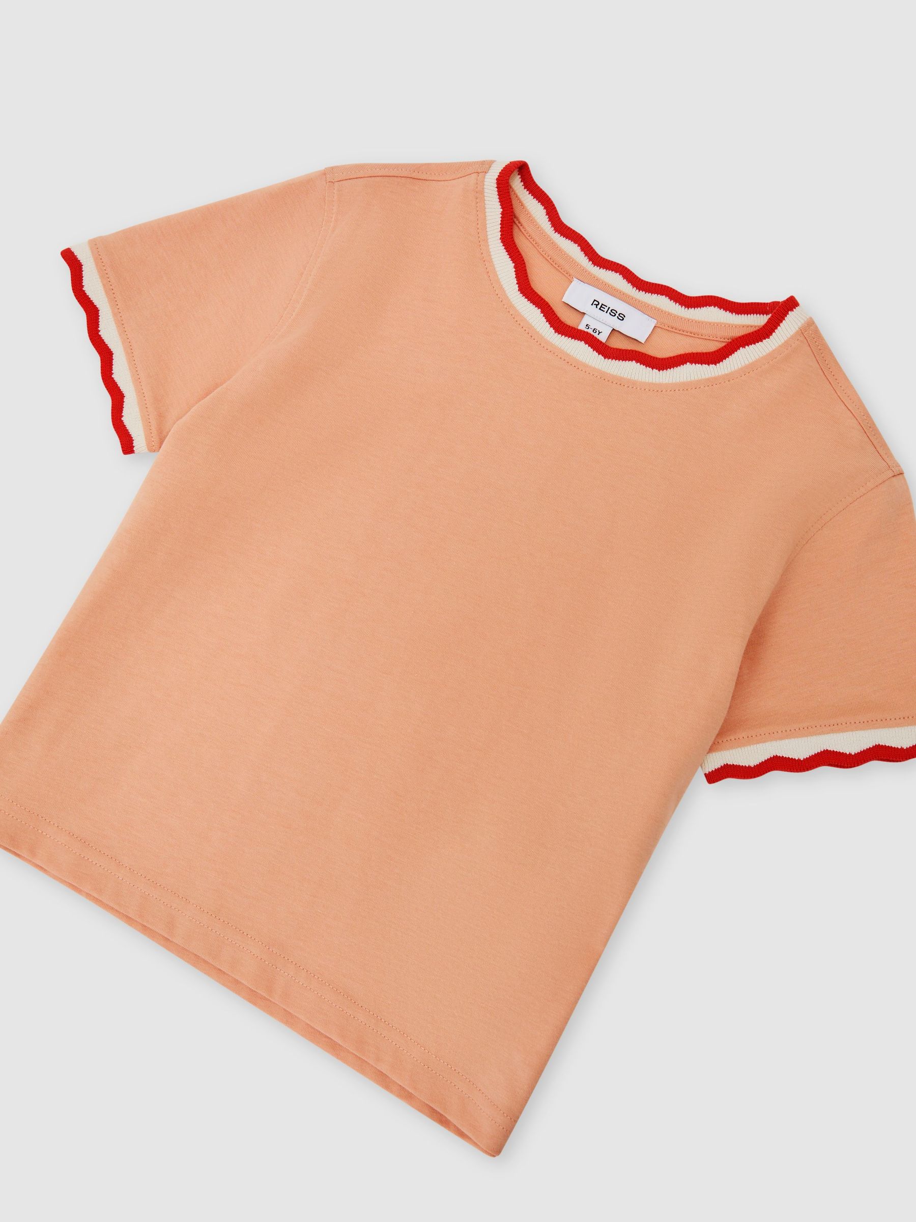 Cotton Scallop-Trim T-Shirt in Apricot - Image 1 of 3