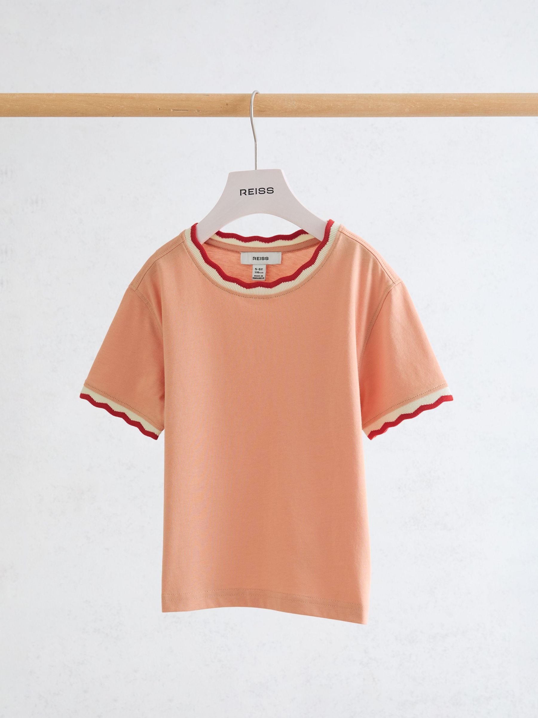 Cotton Scallop-Trim T-Shirt in Apricot - Image 2 of 3