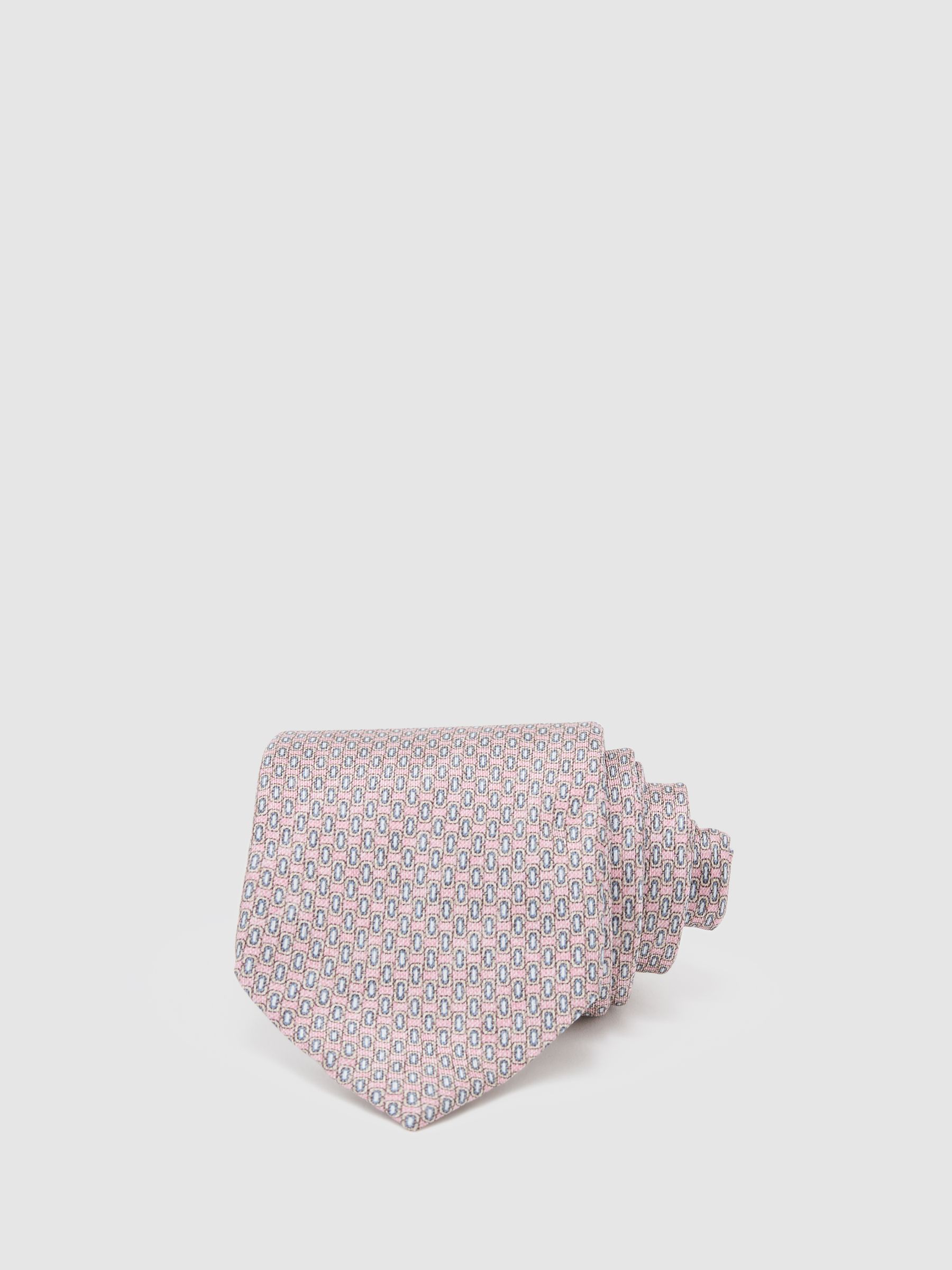 Silk Micro Geometric-Print Tie in Soft Pink - Image 1 of 5