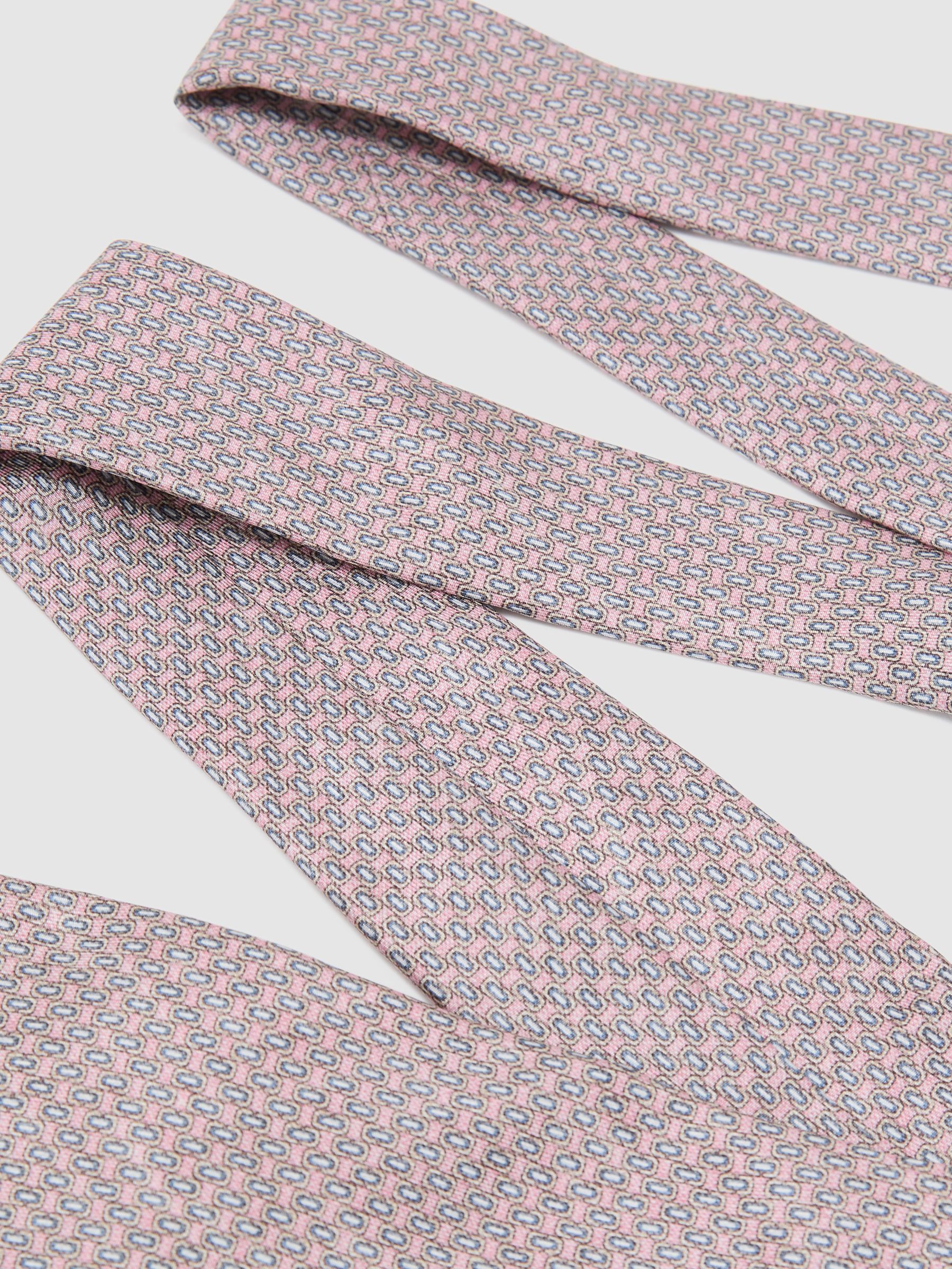 Silk Micro Geometric-Print Tie in Soft Pink - Image 3 of 5
