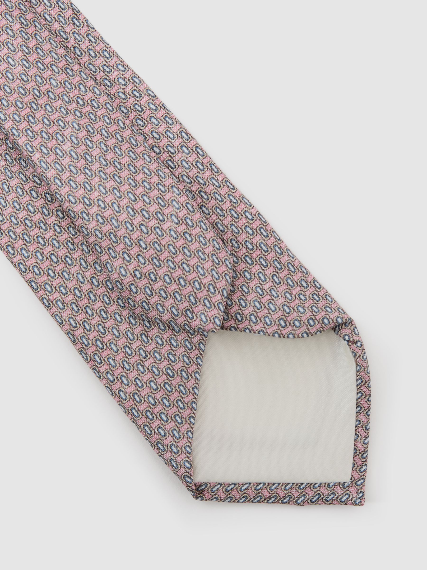Silk Micro Geometric-Print Tie in Soft Pink - Image 4 of 5