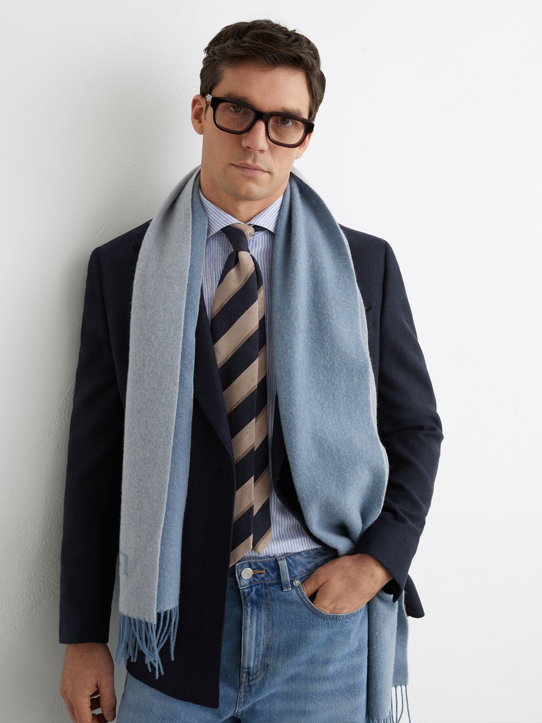 Wool-Cashmere Logo Scarf in Soft Blue - Image 2 of 5