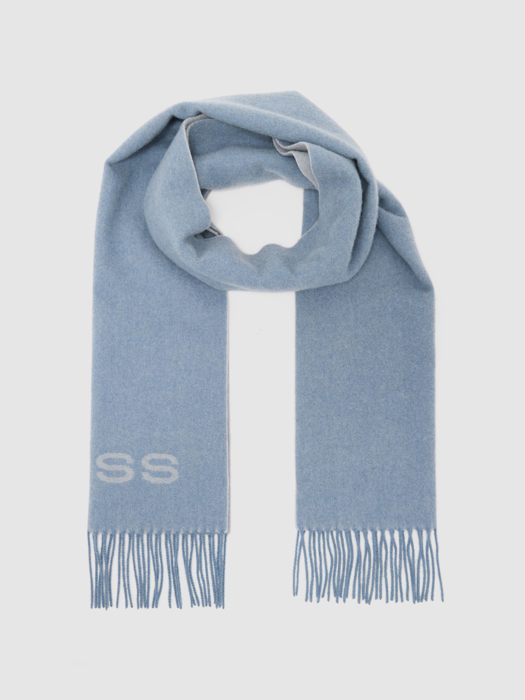 Wool-Cashmere Logo Scarf in Soft Blue - image 4