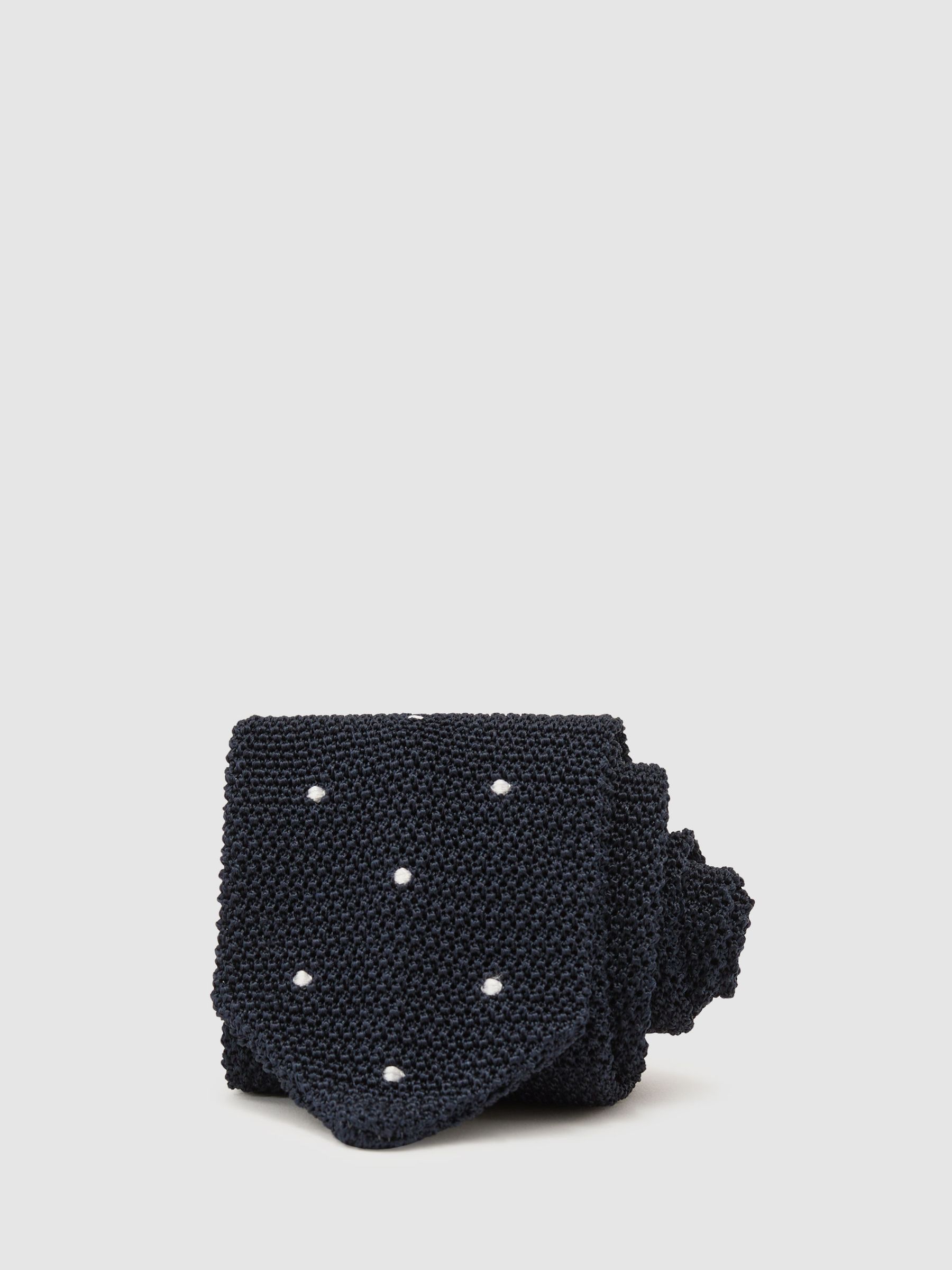 Silk Knitted Pin-Dot Tie in Navy - image 1