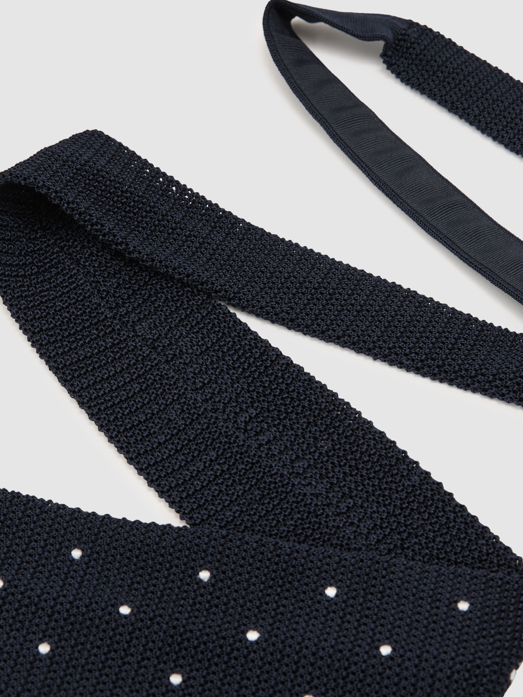 Silk Knitted Pin-Dot Tie in Navy - image 5