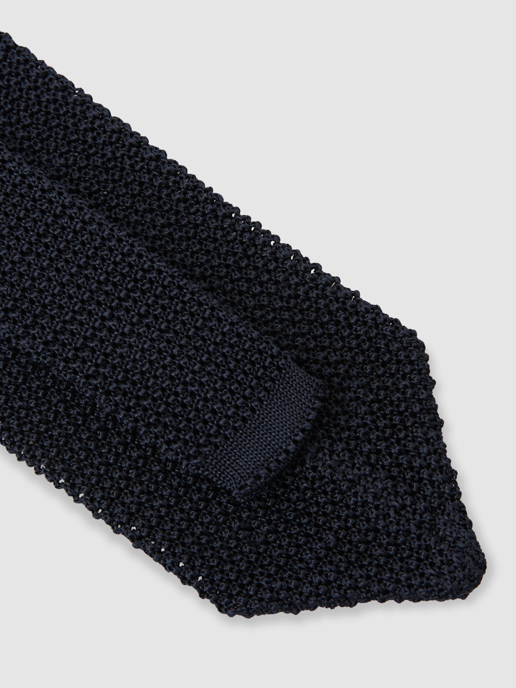 Silk Knitted Pin-Dot Tie in Navy - image 2