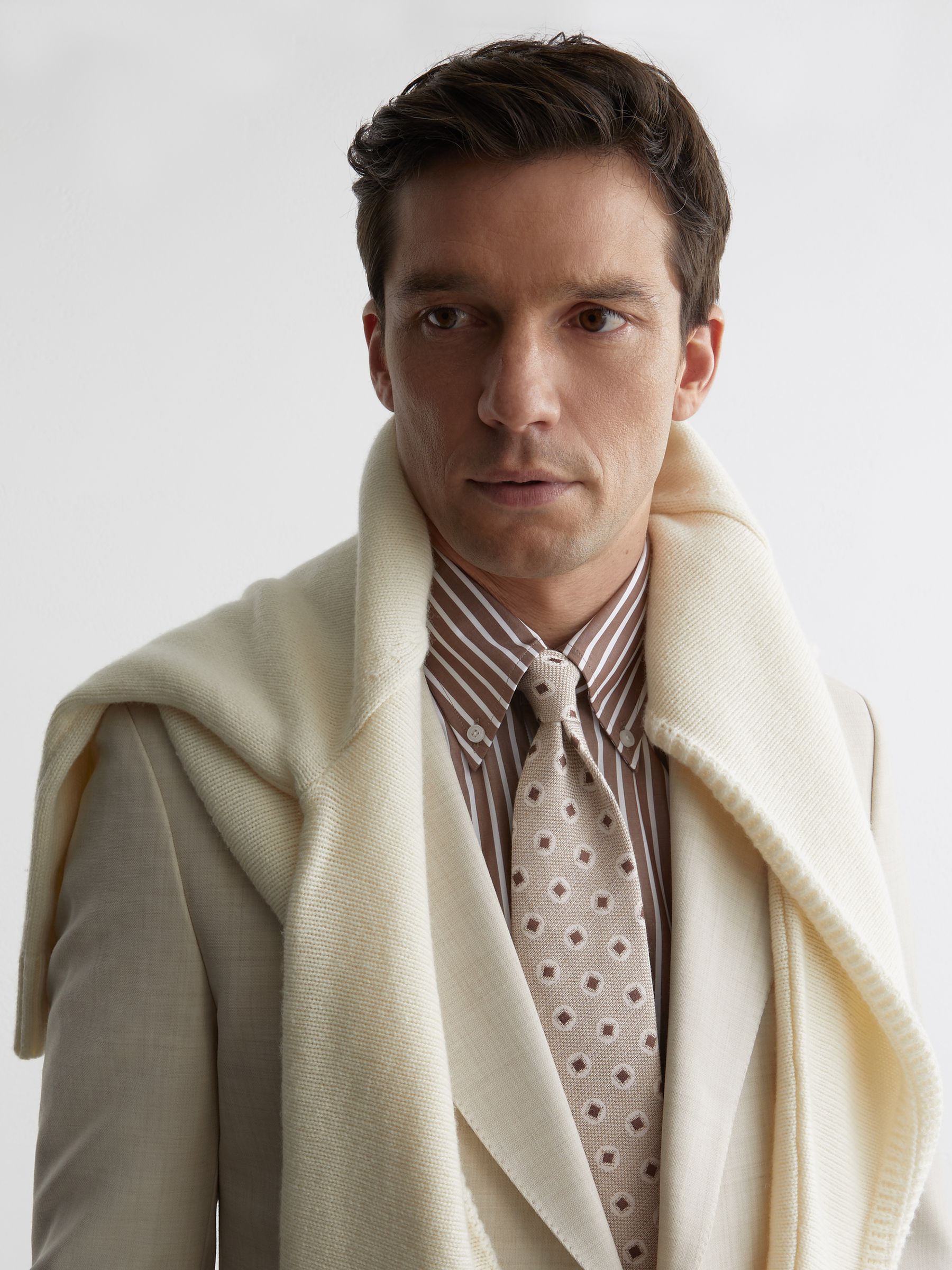 Cotton-Silk Square Medallion-Print Tie in Oatmeal / Chocolate Brown - image 1