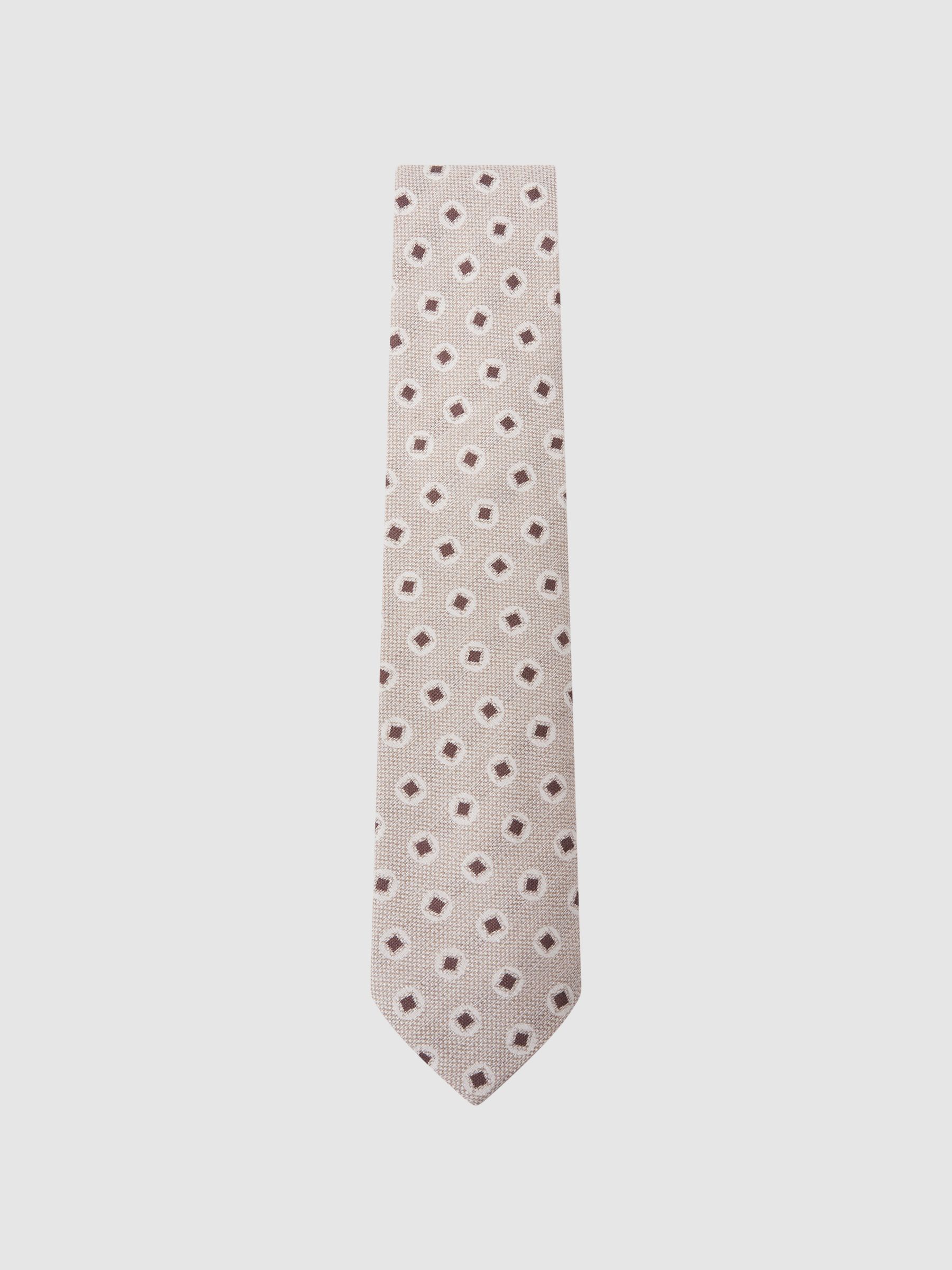 Cotton-Silk Square Medallion-Print Tie in Oatmeal / Chocolate Brown - Image 3 of 7
