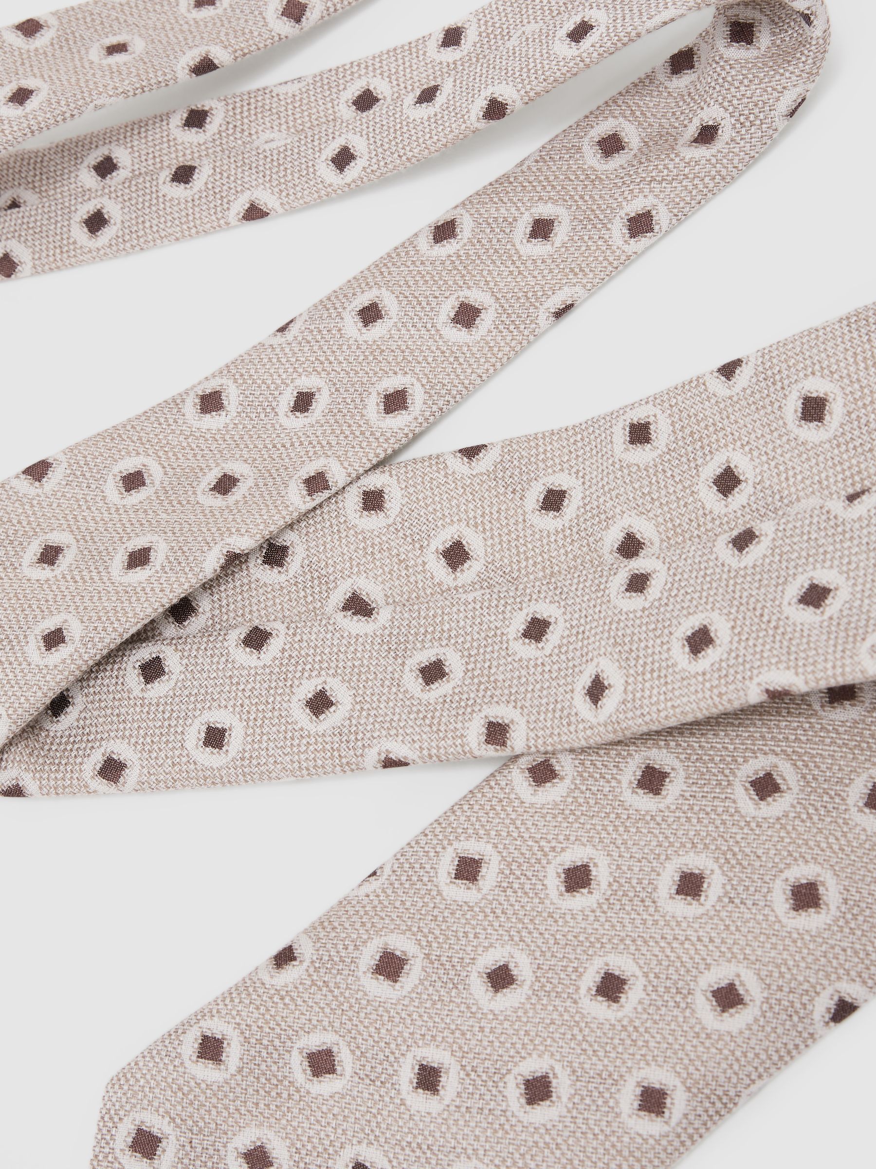 Cotton-Silk Square Medallion-Print Tie in Oatmeal / Chocolate Brown - image 4