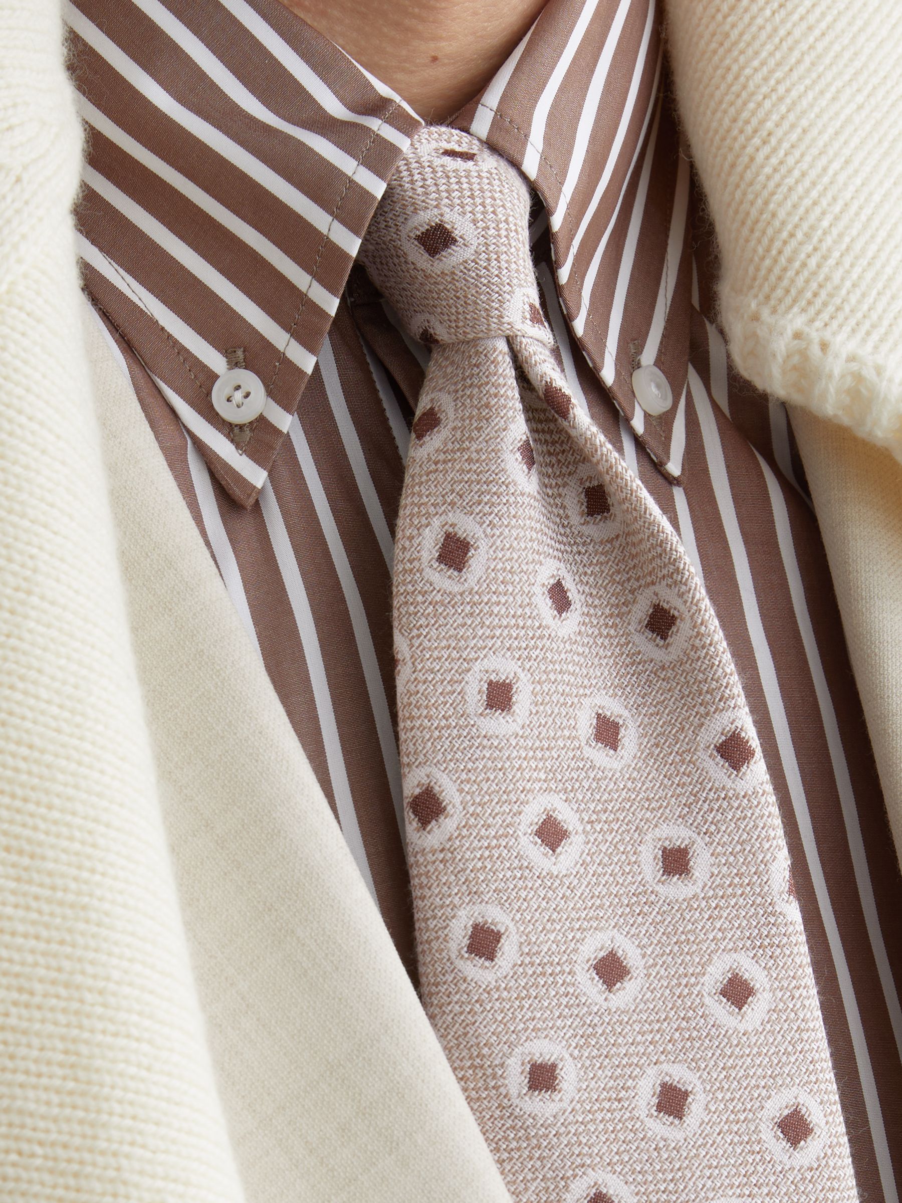 Cotton-Silk Square Medallion-Print Tie in Oatmeal / Chocolate Brown - Image 7 of 7