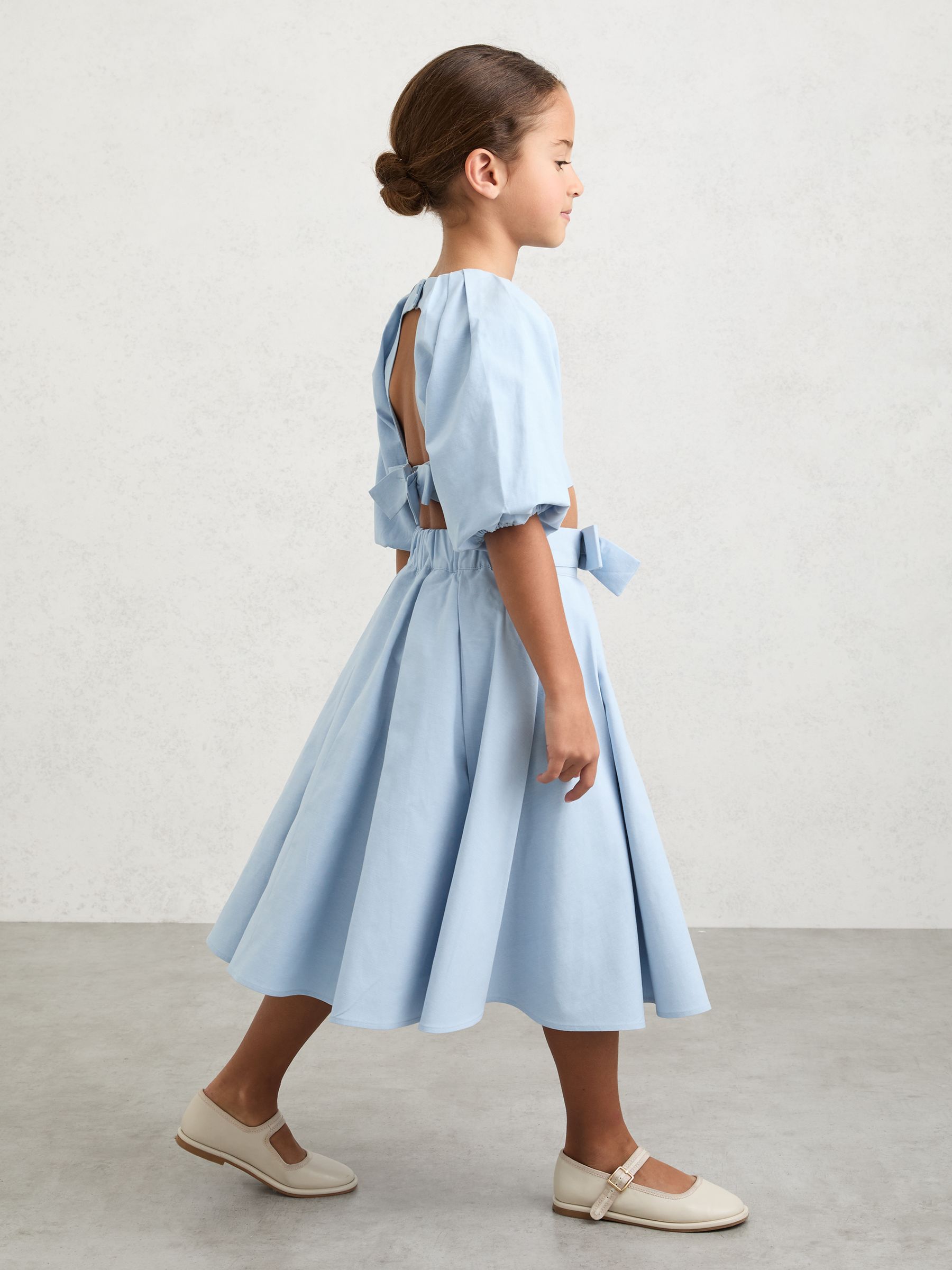 Bow-Detail Pleated Midi Skirt in Pale Blue - Image 1 of 6