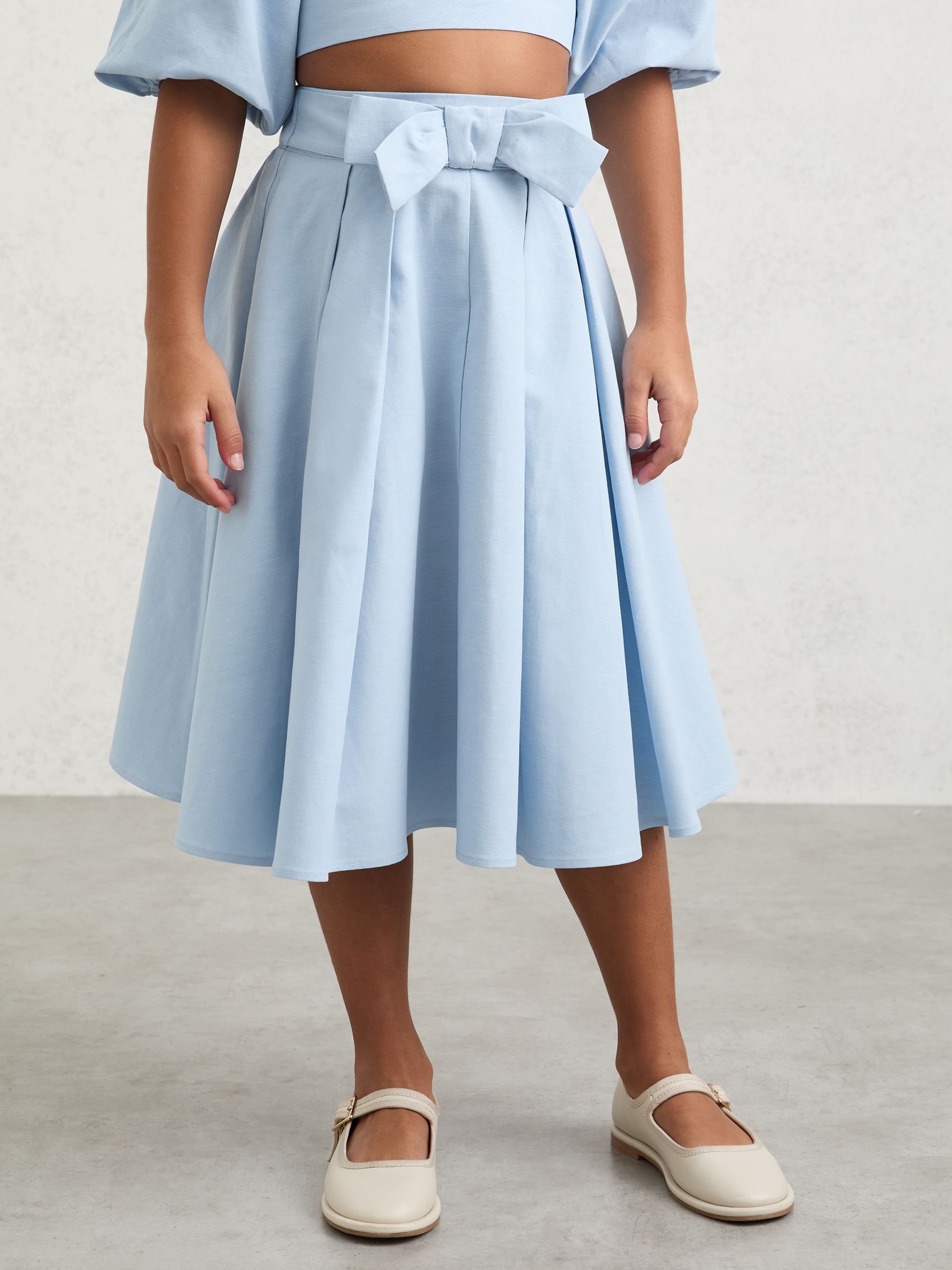 Bow-Detail Pleated Midi Skirt in Pale Blue - Image 3 of 6