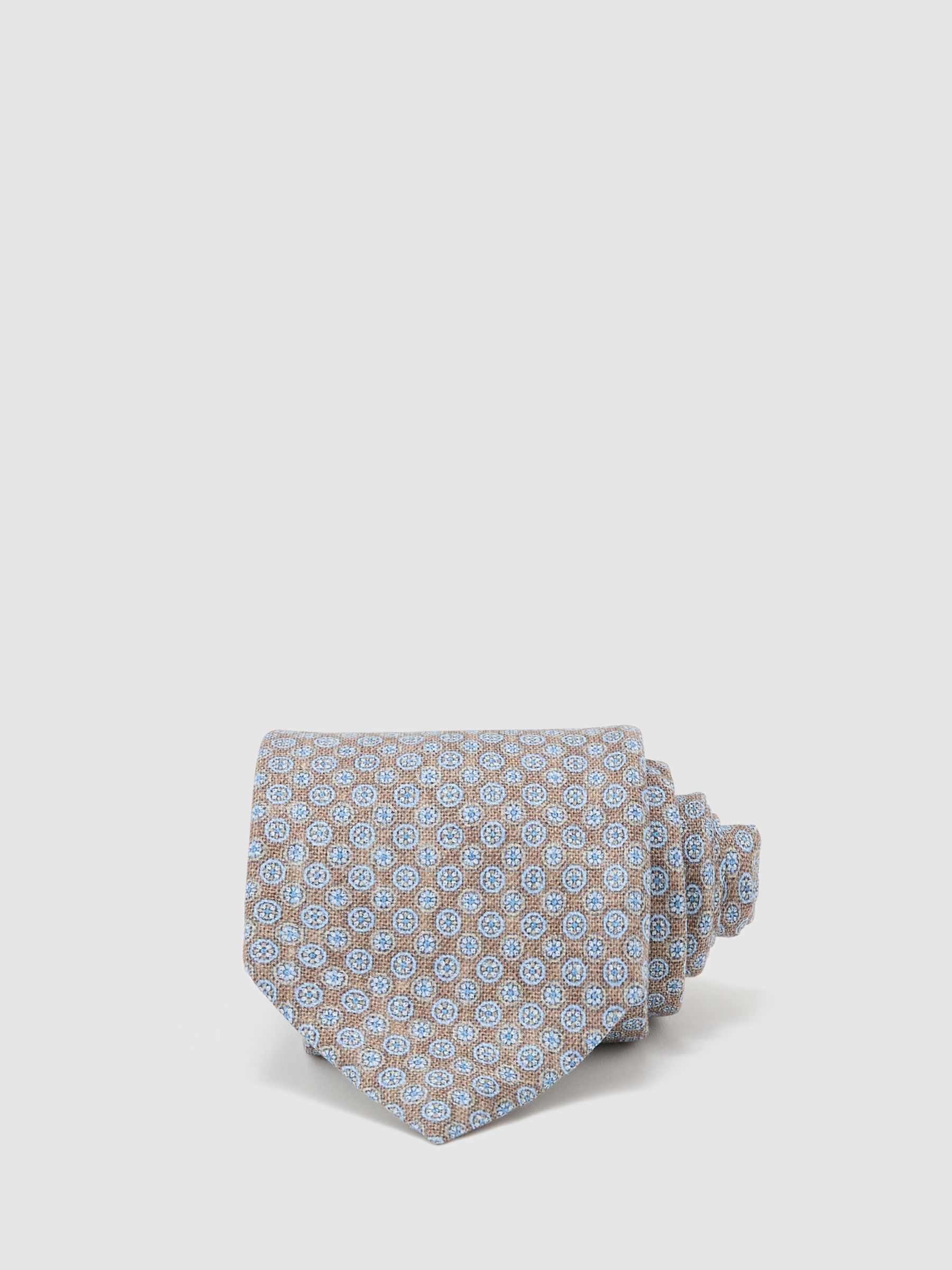 Silk Micro-Floral Medallion Tie in Brown / Soft Blue - image 5
