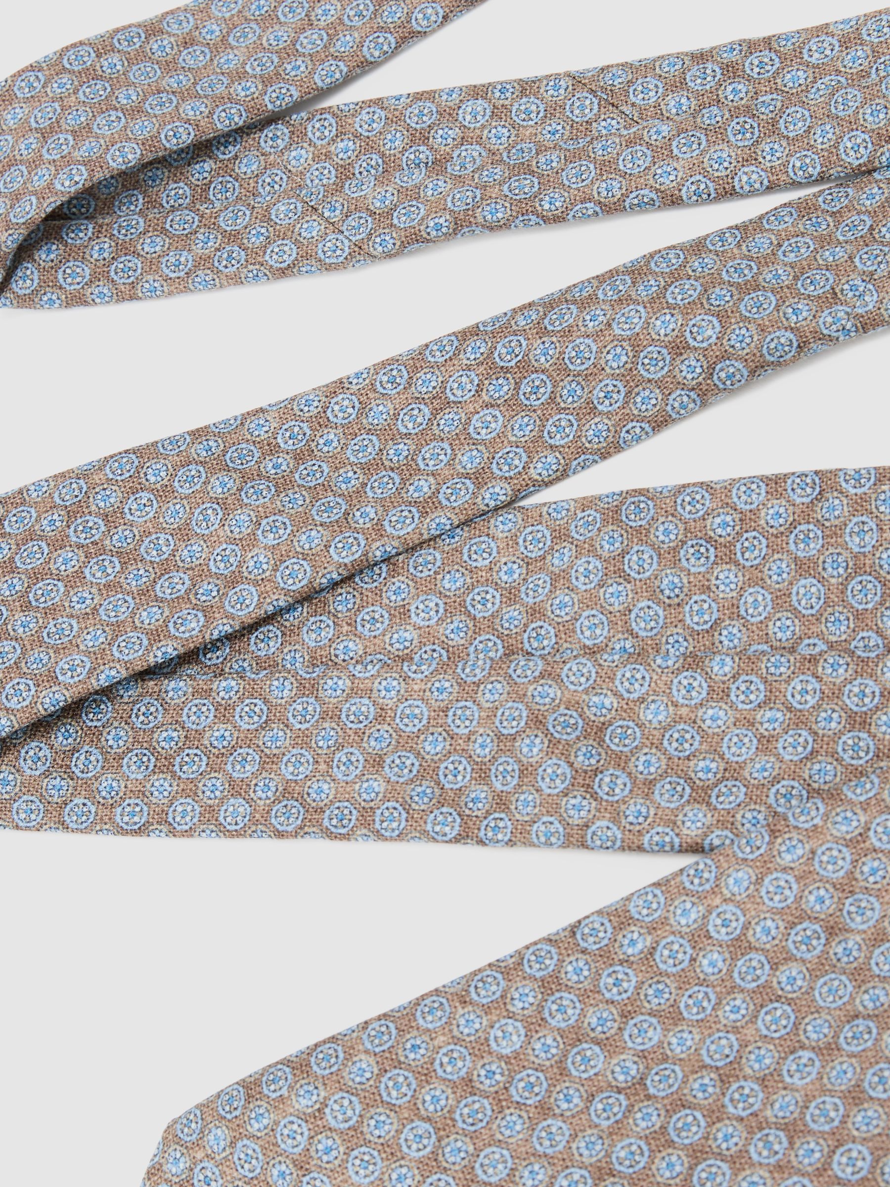 Silk Micro-Floral Medallion Tie in Brown / Soft Blue - image 2