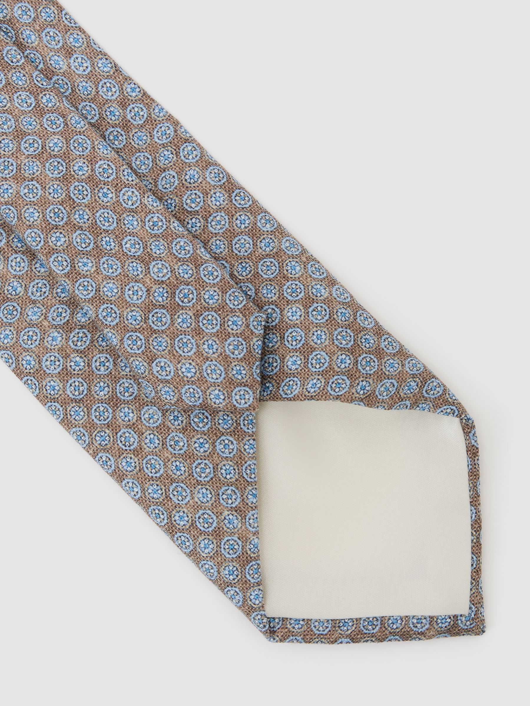Silk Micro-Floral Medallion Tie in Brown / Soft Blue - image 3
