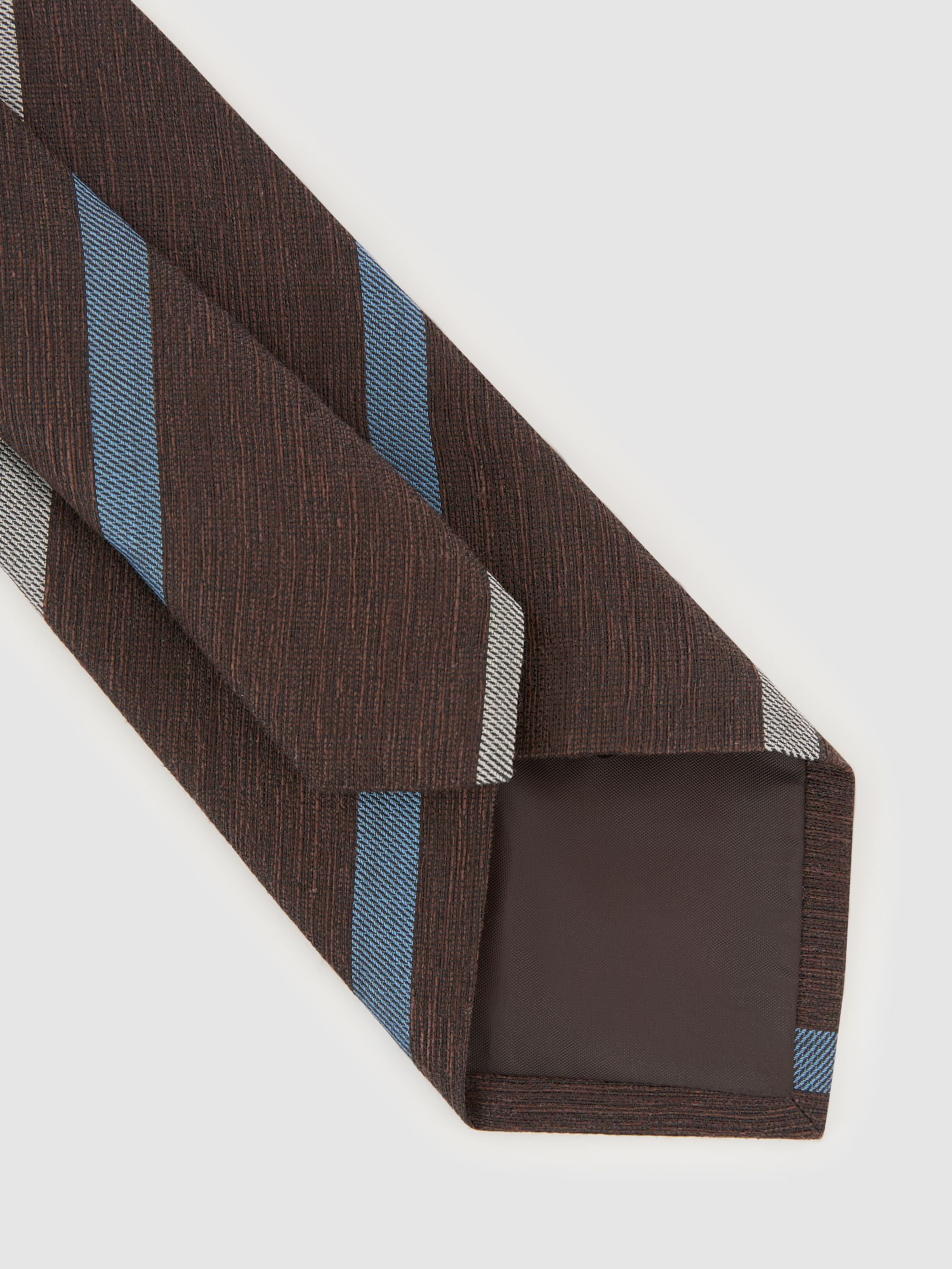 Cotton-Linen-Silk Stripe Tie in Chocolate Brown - image 3