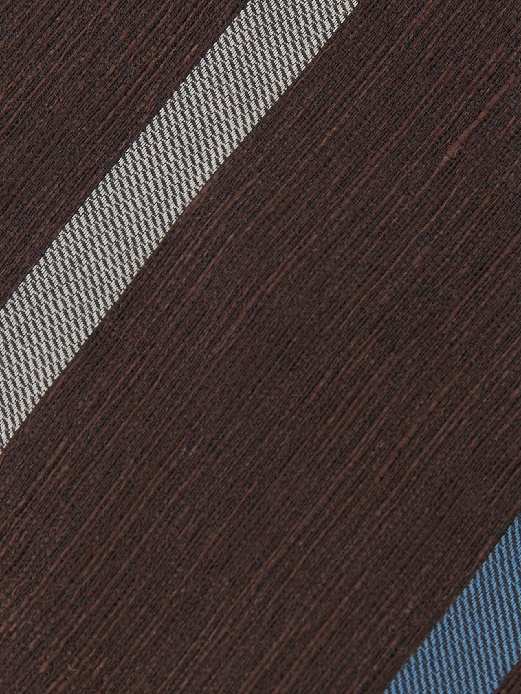 Cotton-Linen-Silk Stripe Tie in Chocolate Brown - Image 6 of 6