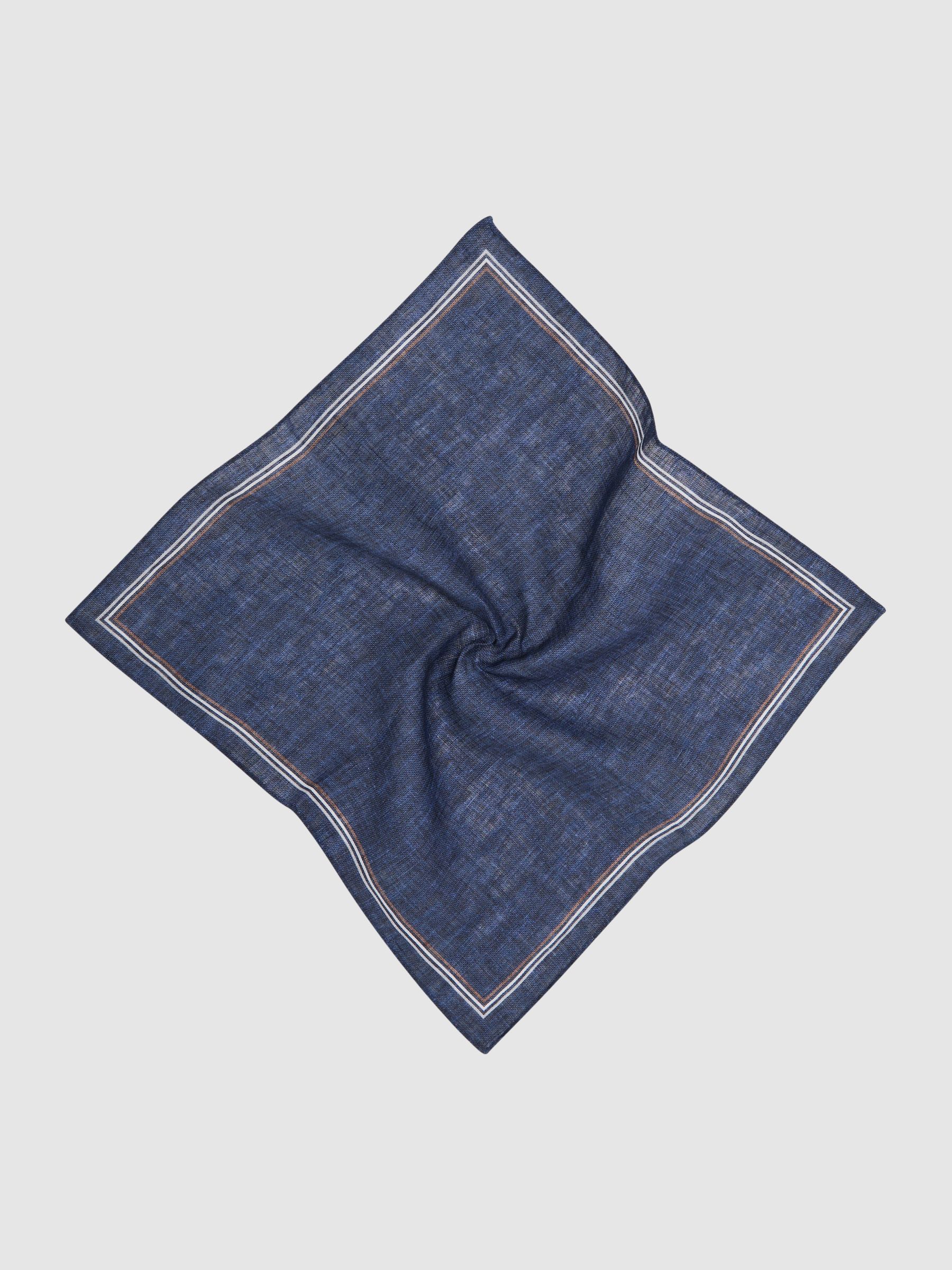 Linen Pocket Square in Navy - Image 2 of 3