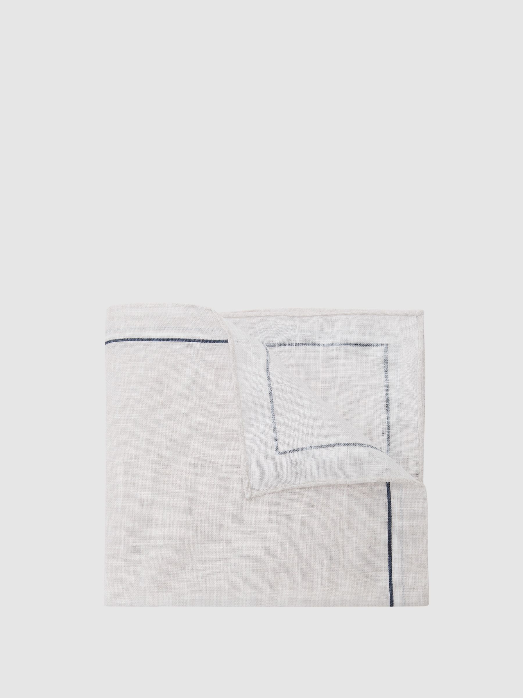 Linen Pocket Square in Stone - Image 1 of 3