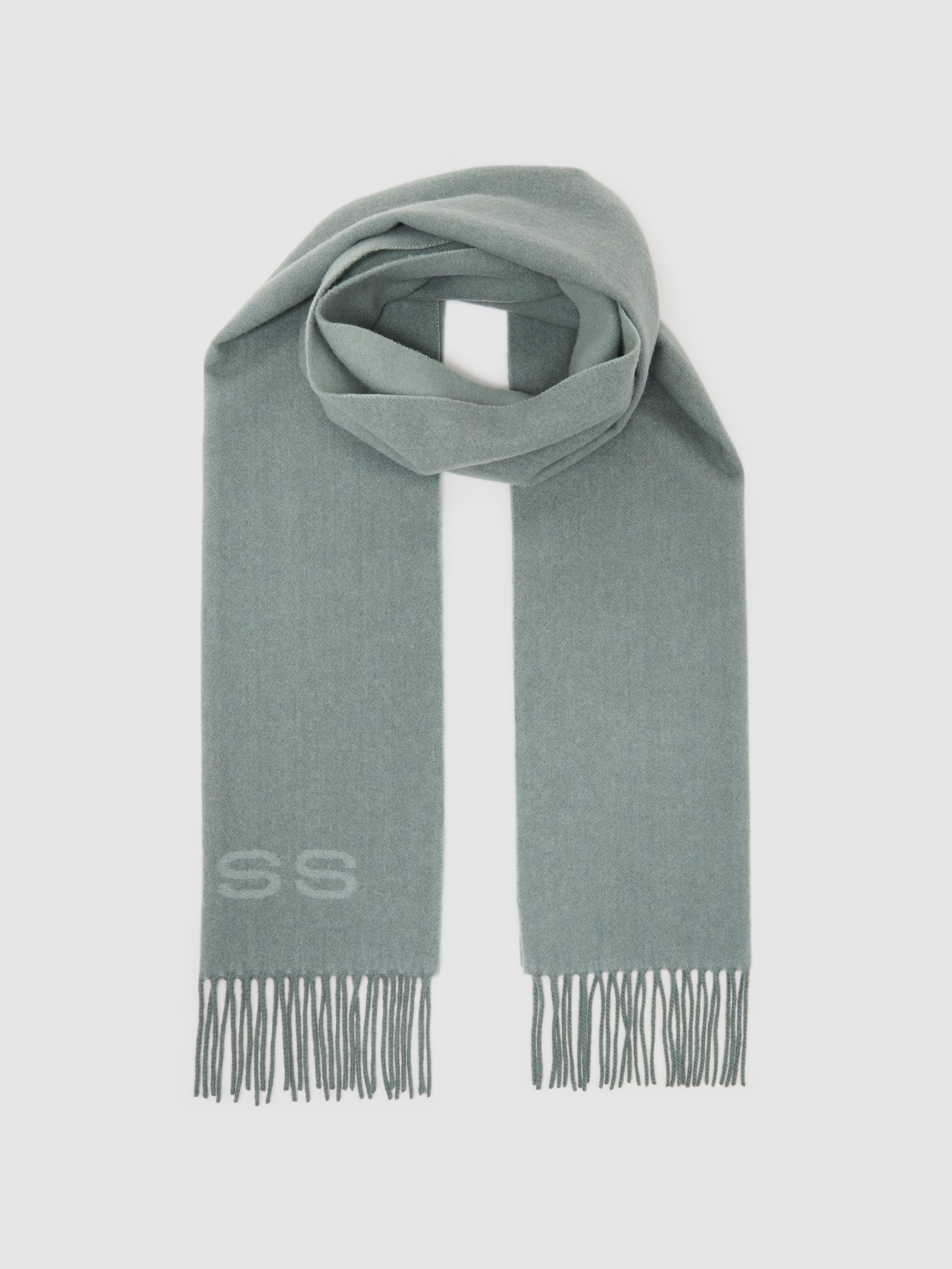 Wool-Cashmere Logo Scarf in Soft Sage Green - Image 3 of 5