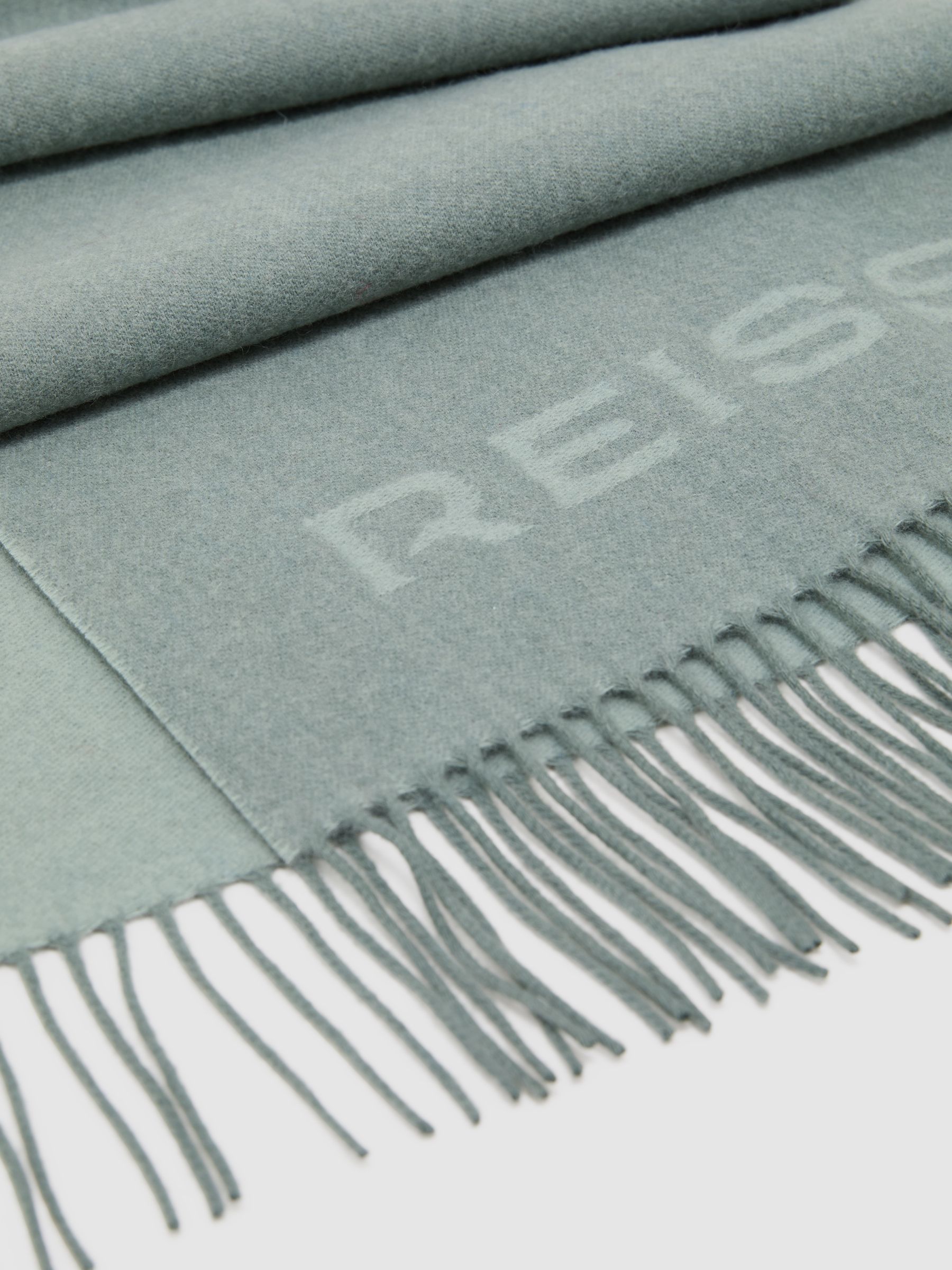 Wool-Cashmere Logo Scarf in Soft Sage Green - Image 4 of 5